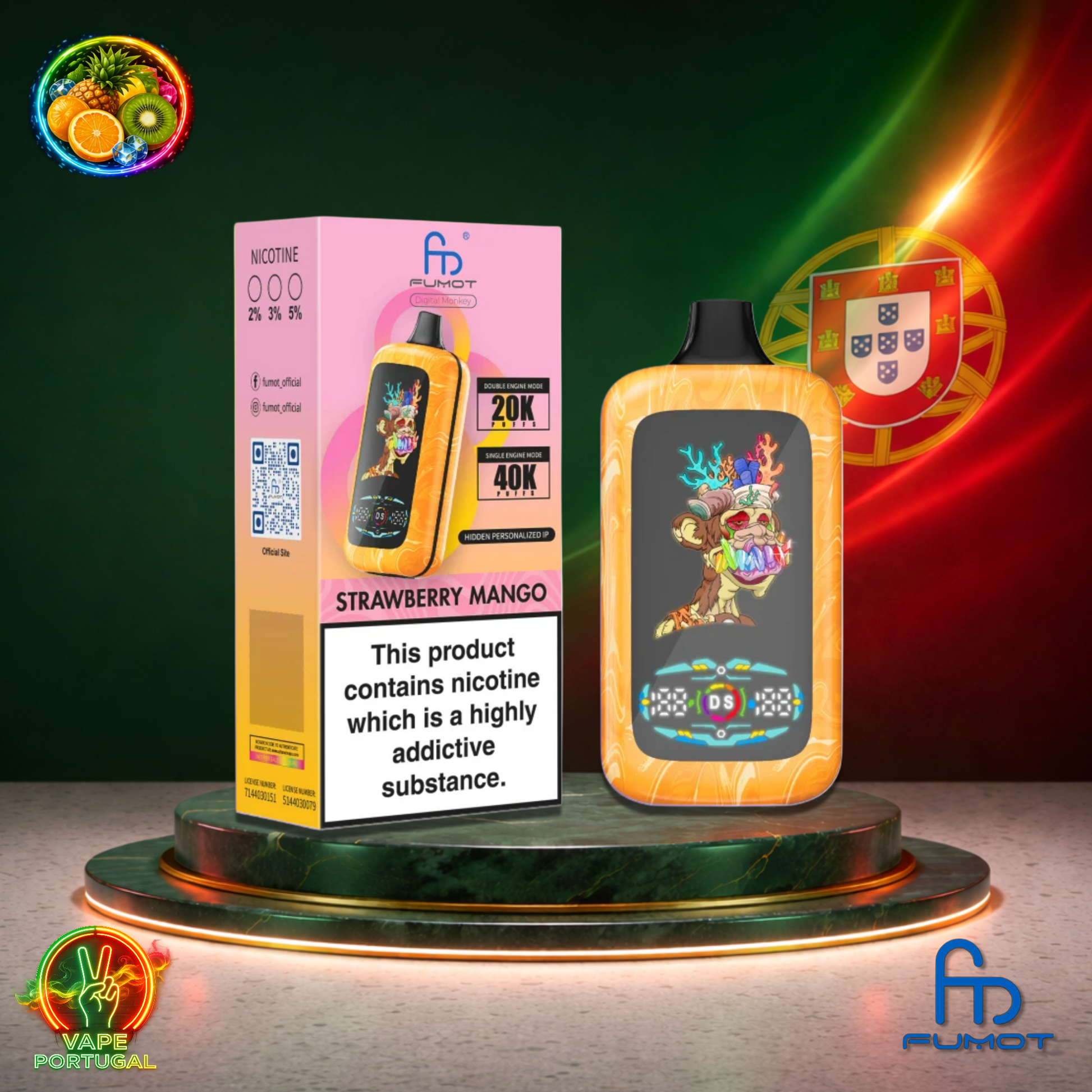 Vape descartável Fumot Digital Monkey 40K sabor Tropical Rainbow Blast 40000 puffs 40K tragadas mais barato