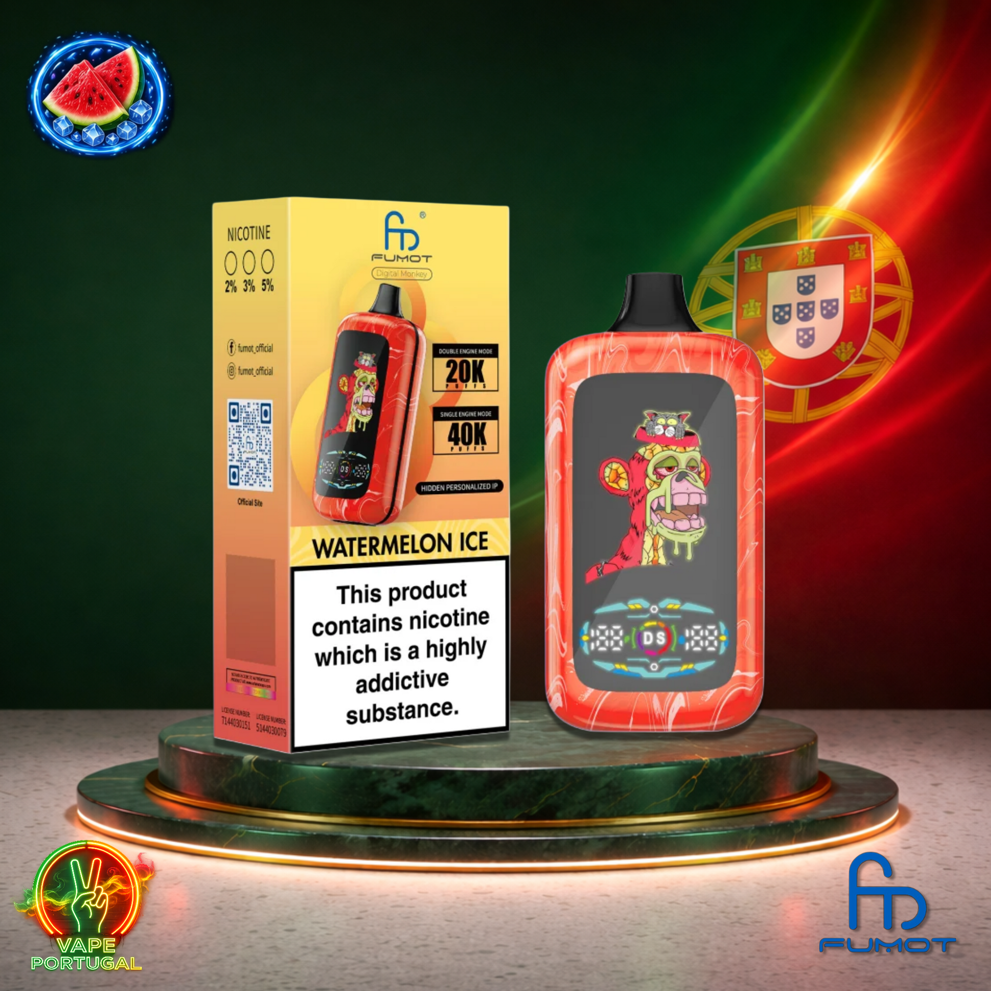 Vape descartável Fumot Digital Monkey 40K sabor Watermelon Ice 40000 puffs 40K tragadas mais barato