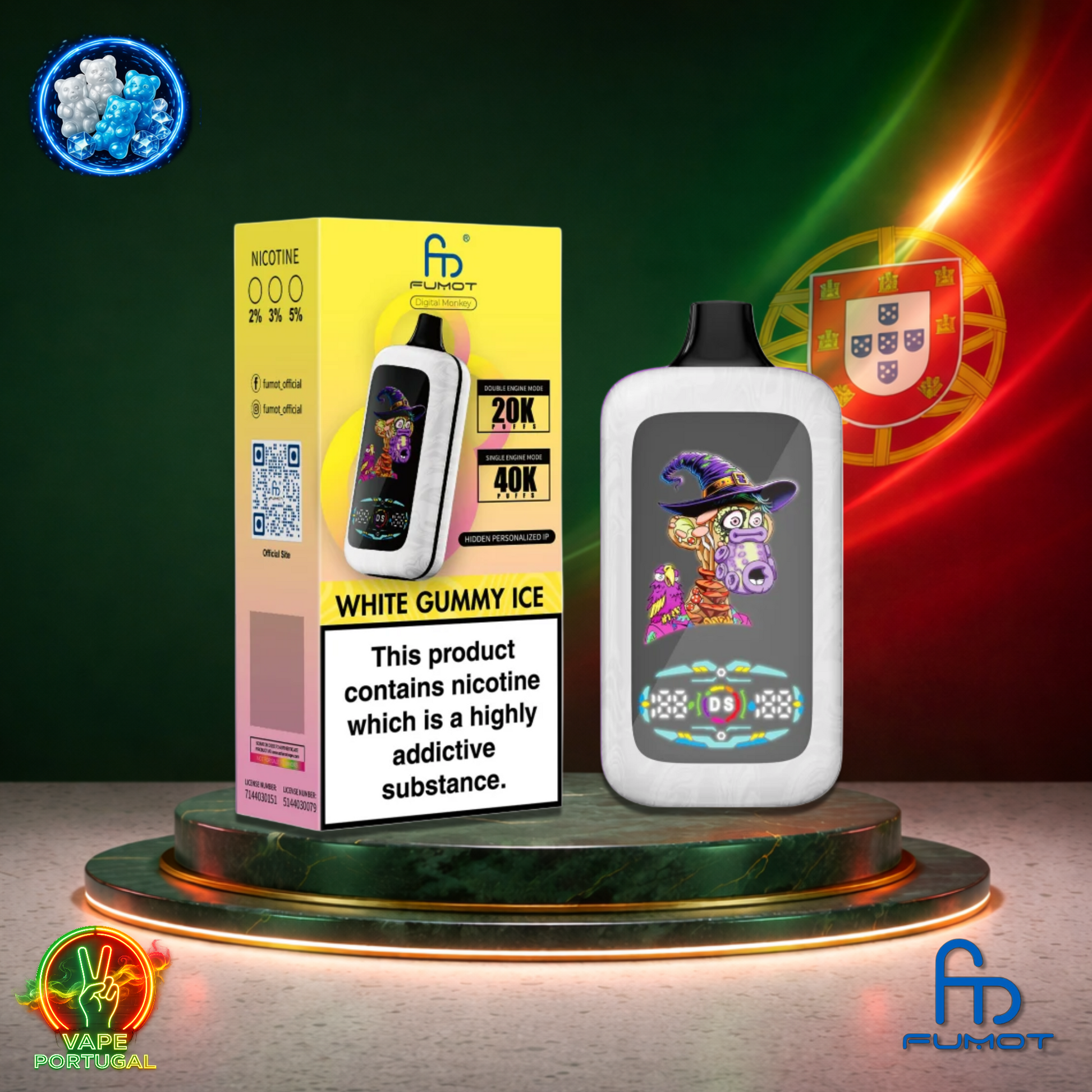 Vape descartável Fumot Digital Monkey 40K sabor White Gummy Ice 40000 puffs 40K tragadas mais barato