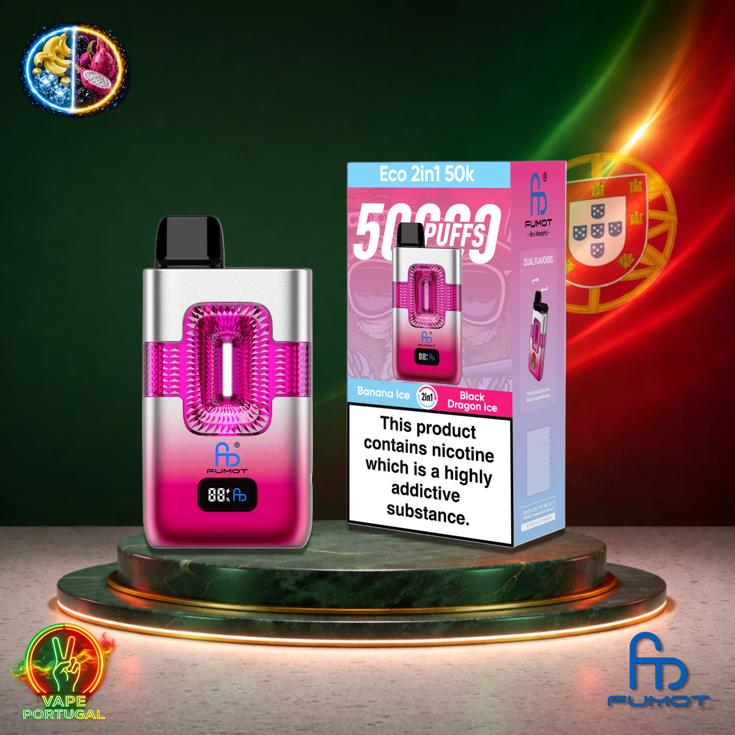 Vape descartável Fumot Eco 2 em 1 50K sabor Banana Ice Black Dragon Ice 50000 puffs 50K tragadas mais barato