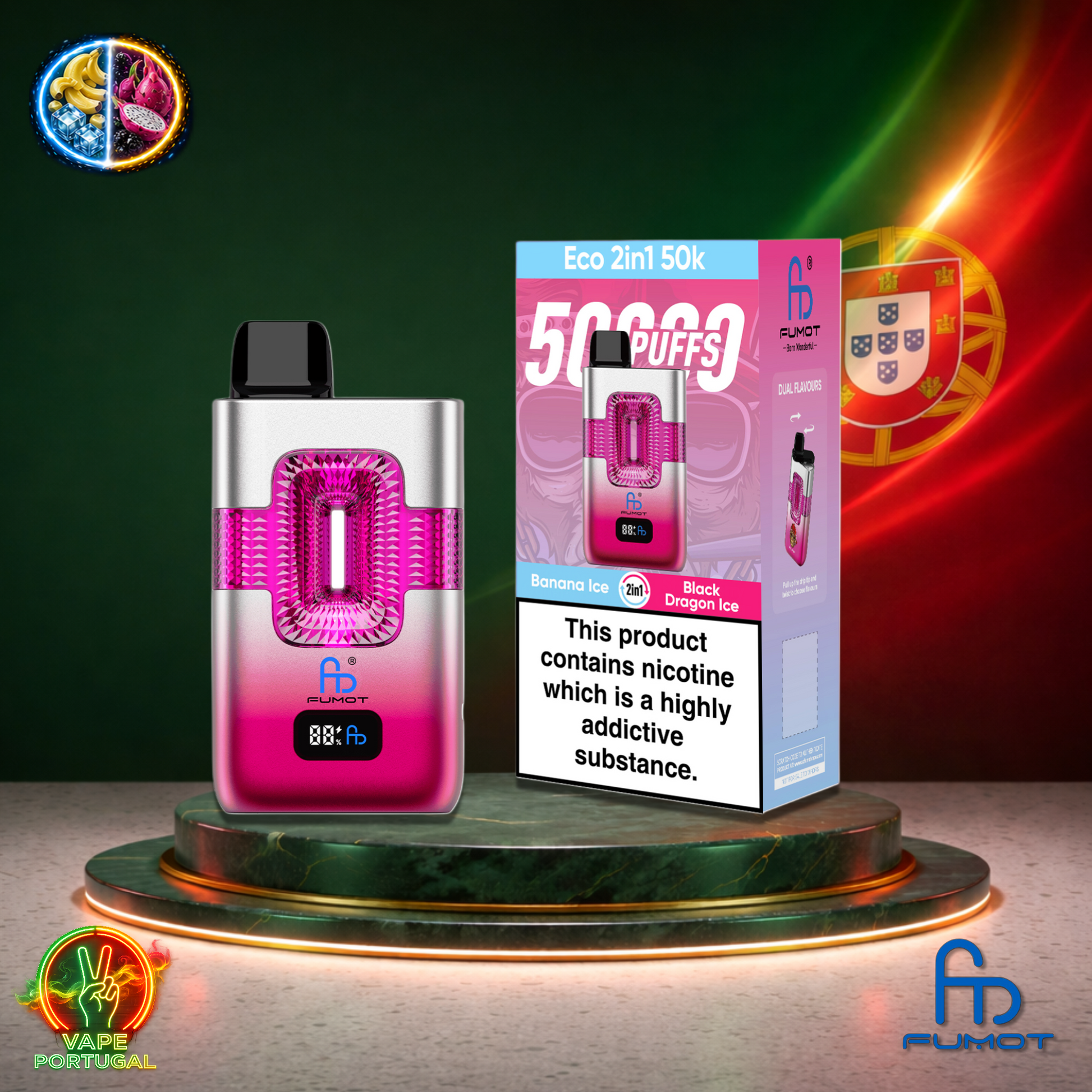 Vape descartável Fumot Eco 2 em 1 50K sabor Banana Ice Black Dragon Ice 50000 puffs 50K tragadas mais barato