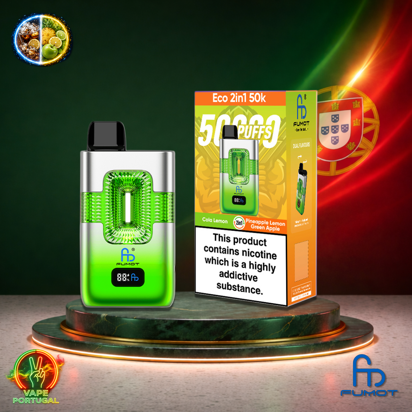 Vape descartável Fumot Eco 2 em 1 50K sabor Cola Lemon Pineapple Lemon Green Apple 50000 puffs 50K tragadas mais barato