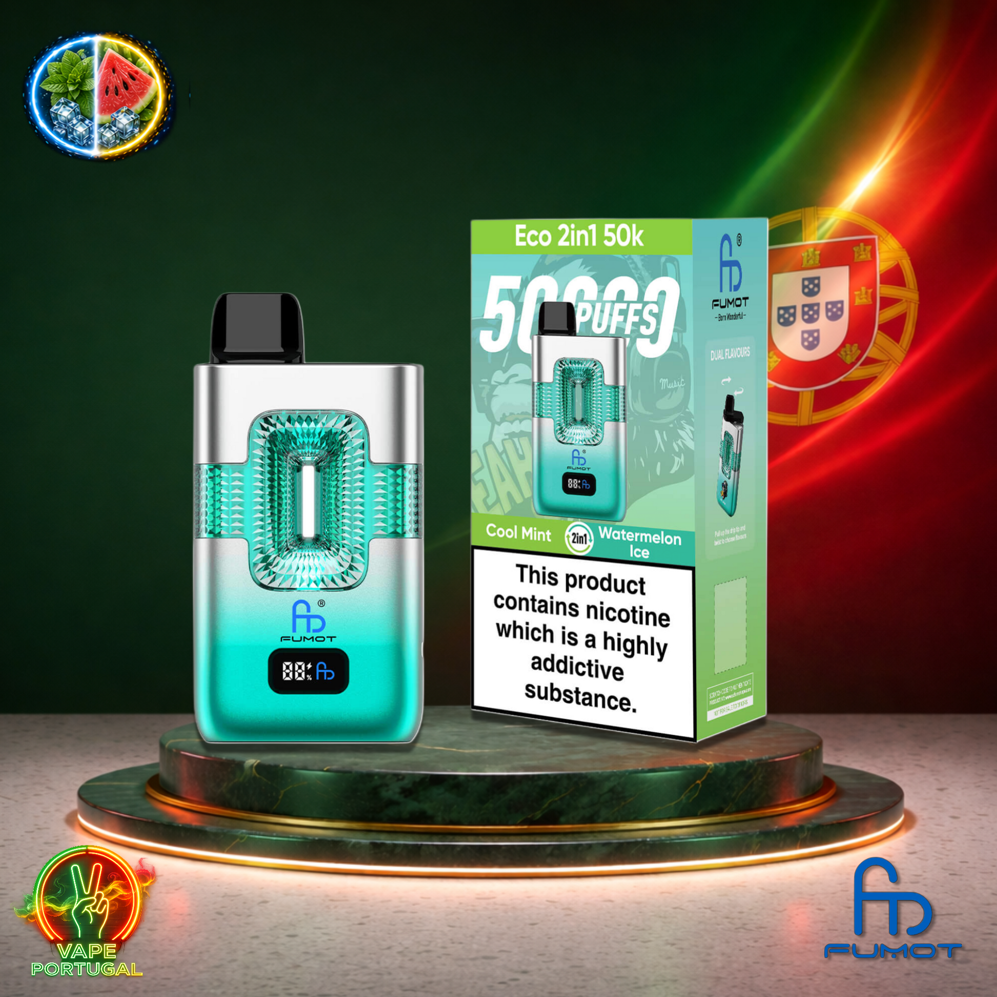 Vape descartável Fumot Eco 2 em 1 50K sabor Cool Mint Watermelon Ice 50000 puffs 50K tragadas mais barato