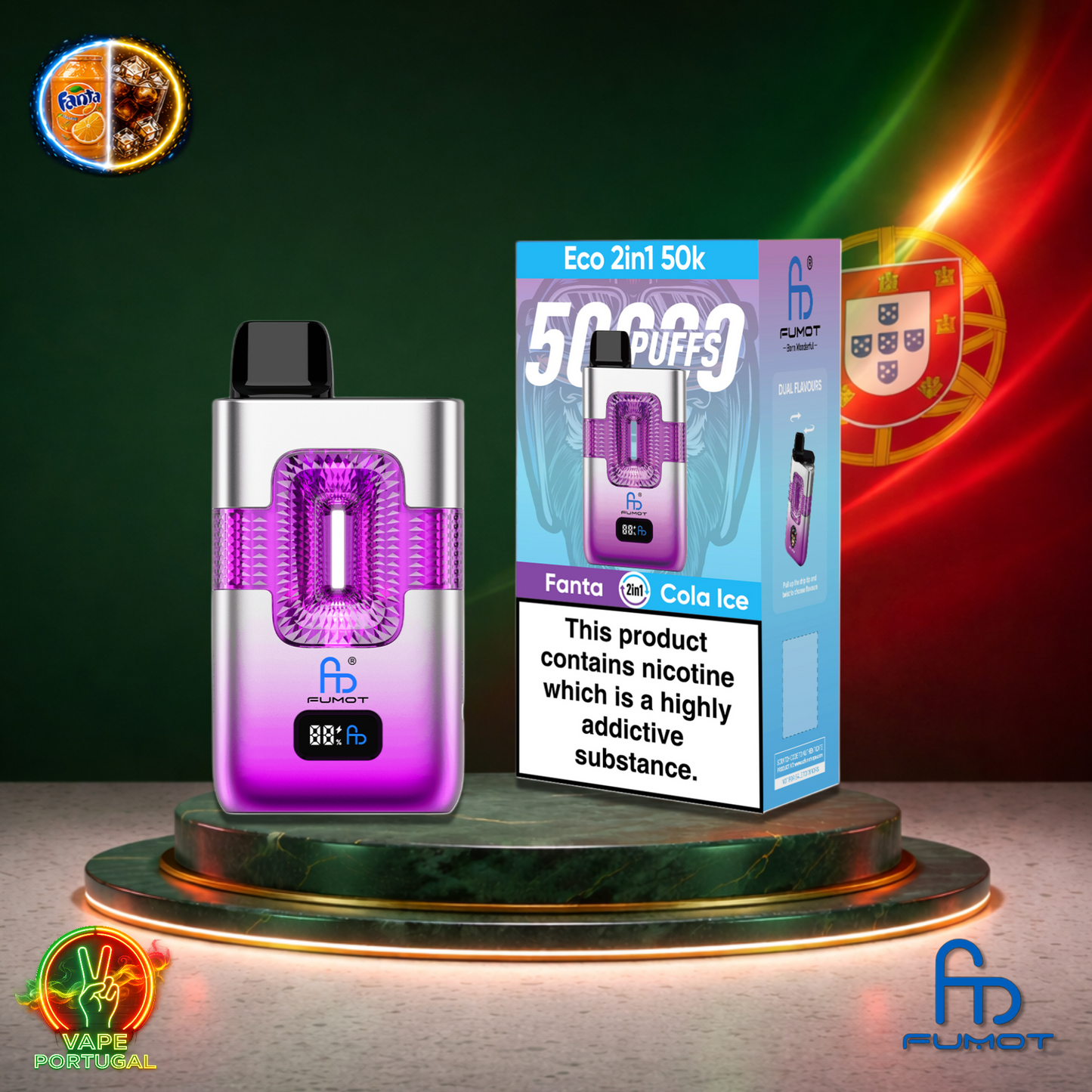 Vape descartável Fumot Eco 2 em 1 50K sabor Fanta Cola Ice 50000 puffs 50K tragadas mais barato