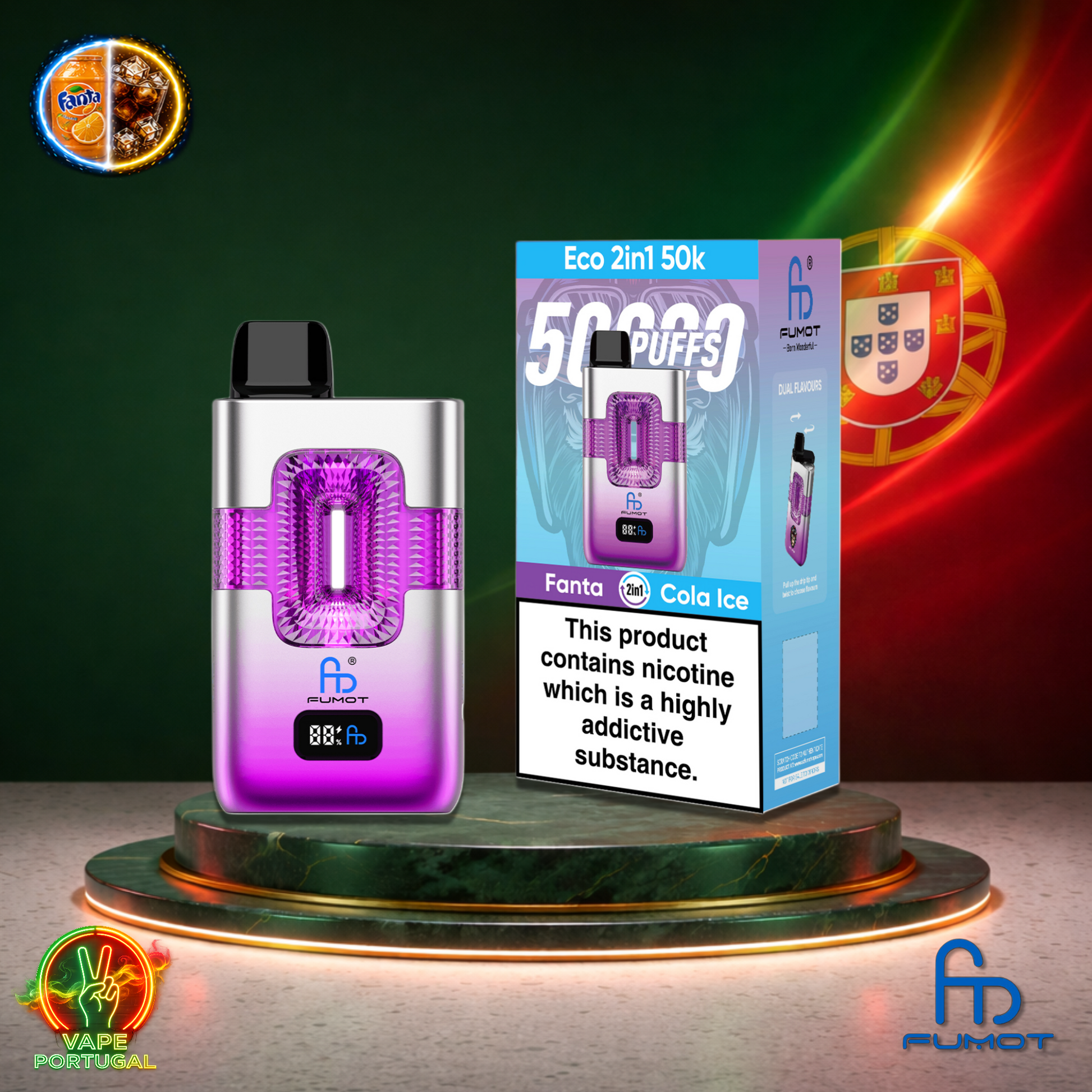 Vape descartável Fumot Eco 2 em 1 50K sabor Fanta Cola Ice 50000 puffs 50K tragadas mais barato