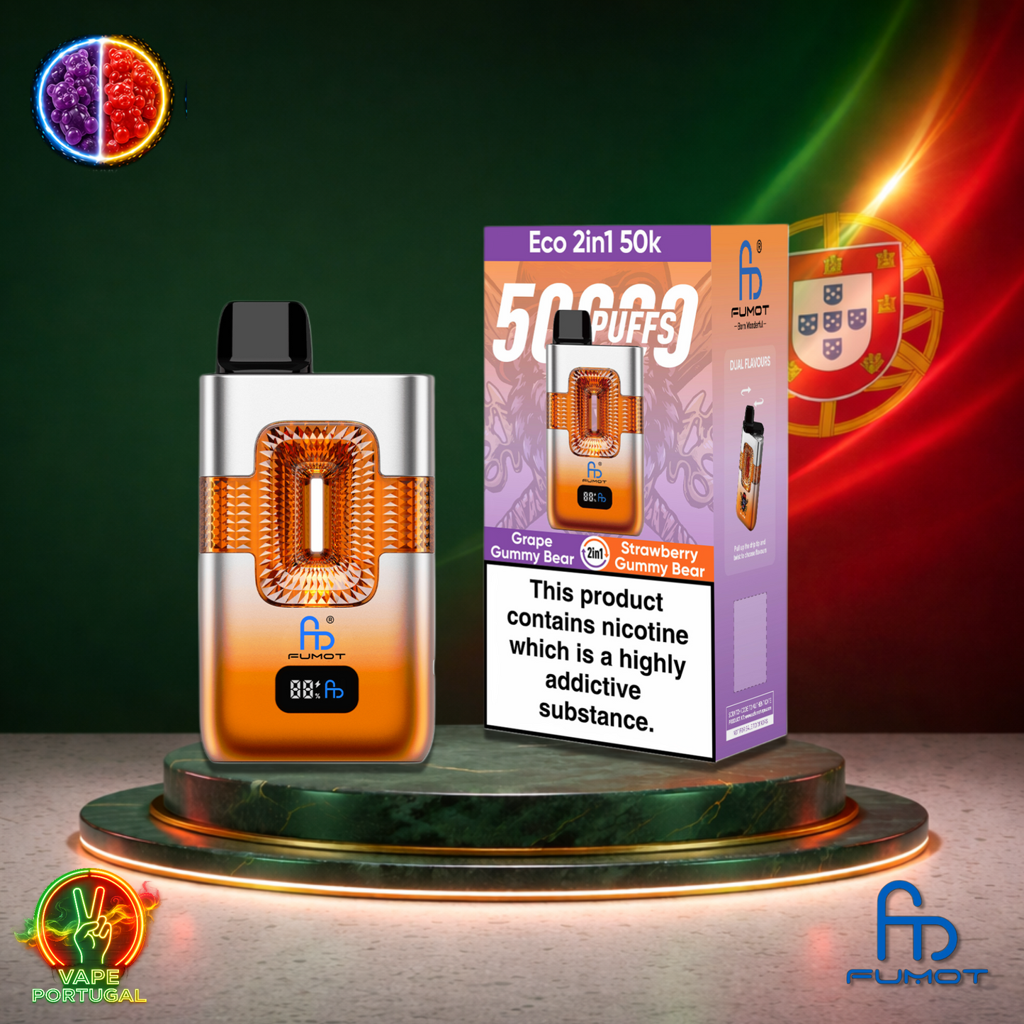 Vape descartável Fumot Eco 2 em 1 50K sabor Grape Gummy Bear Strawberry Gummy Bear 50000 puffs 50K tragadas mais barato