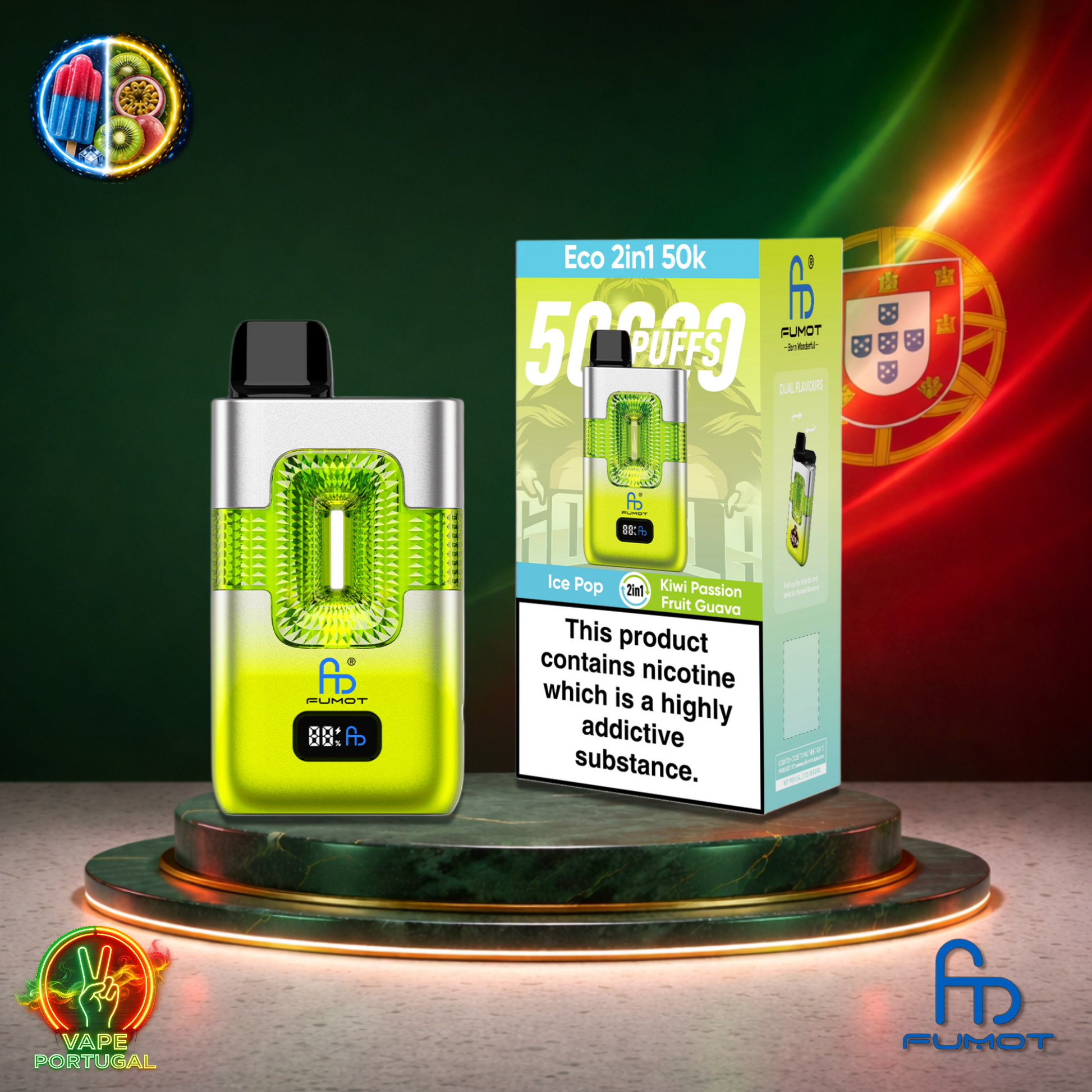 Vape descartável Fumot Eco 2 em 1 50K sabor Ice Pop Kiwi Passion Fruit Guava 50000 puffs 50K tragadas mais barato