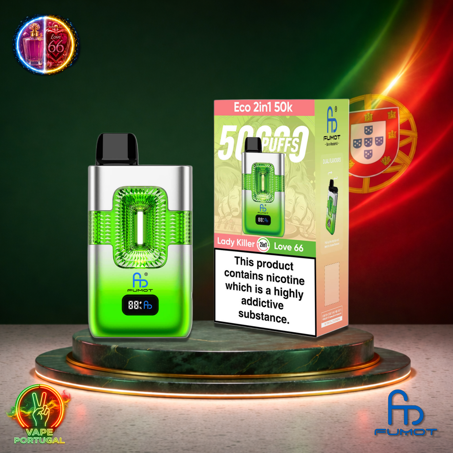 Vape descartável Fumot Eco 2 em 1 50K sabor Lady Killer Love 66 50000 puffs 50K tragadas mais barato