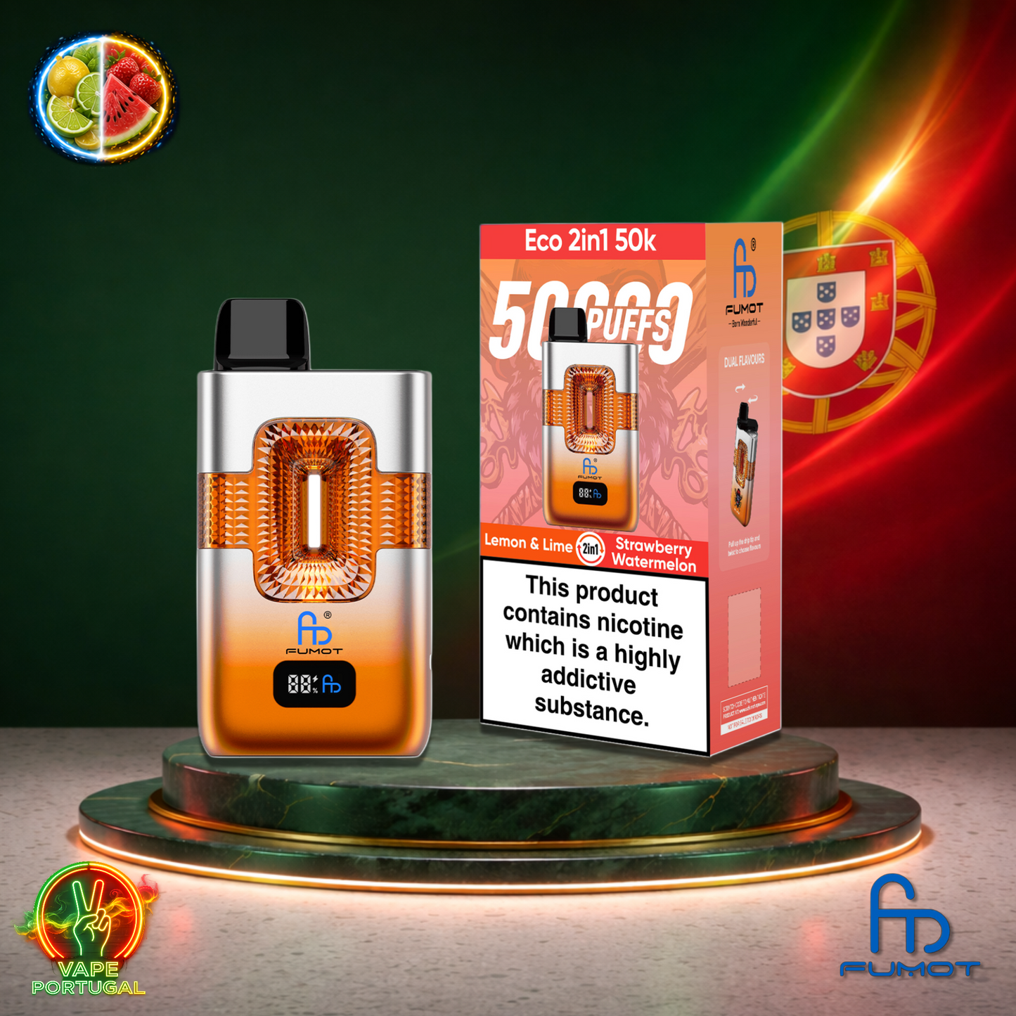 Vape descartável Fumot Eco 2 em 1 50K sabor Lemon Lime Strawberry Watermelon 50000 puffs 50K tragadas mais barato