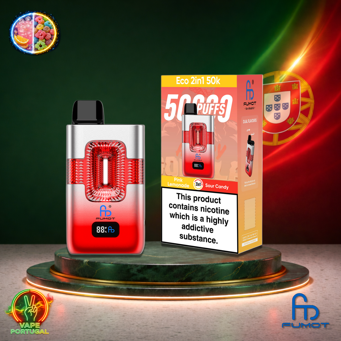 Vape descartável Fumot Eco 2 em 1 50K sabor Pink Lemonade Sour Candy 50000 puffs 50K tragadas mais barato