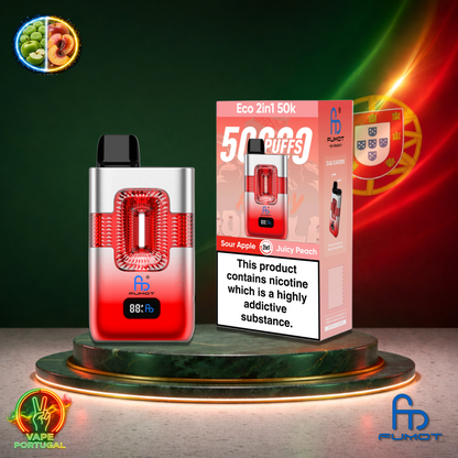 Vape descartável Fumot Eco 2 em 1 50K sabor Sour Apple Juicy Peach 50000 puffs 50K tragadas mais barato