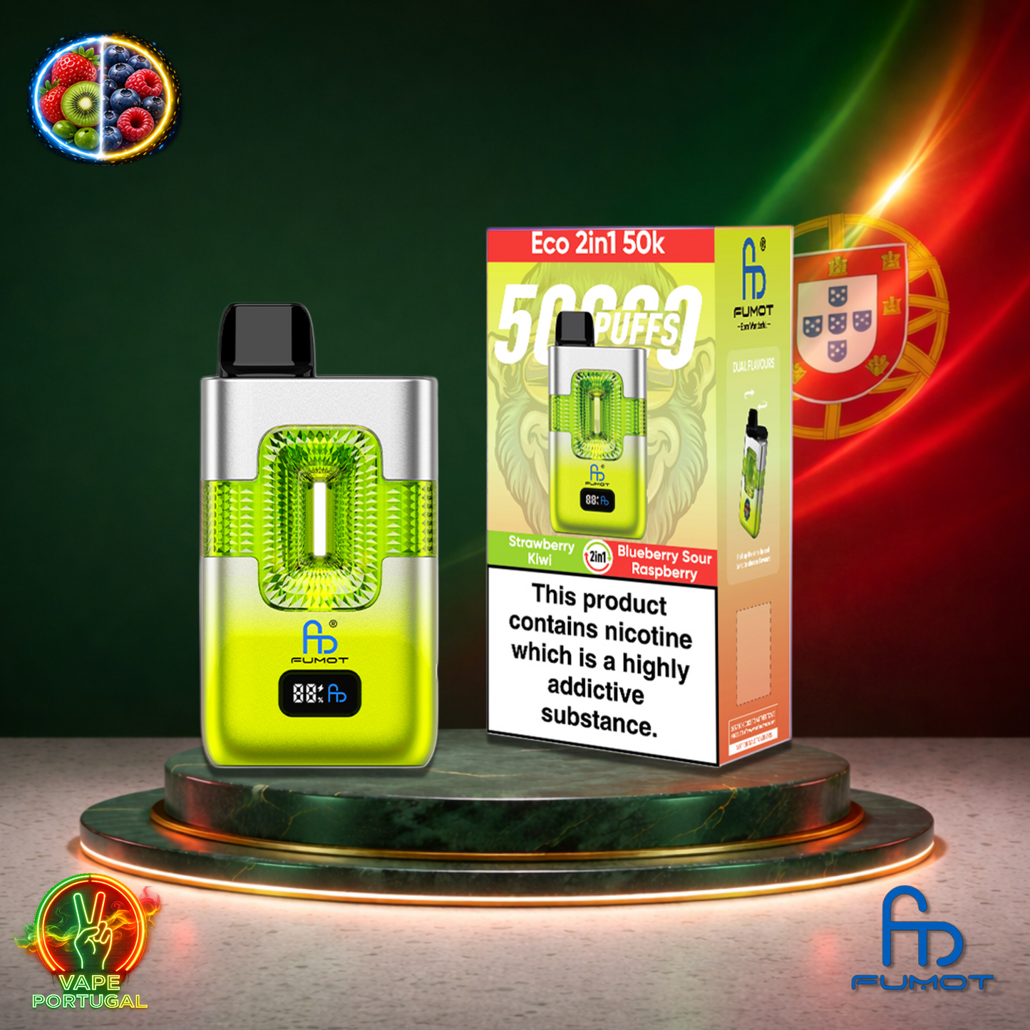 Vape descartável Fumot Eco 2 em 1 50K sabor Strawberry Kiwi Blueberry Sour Raspberry 50000 puffs 50K tragadas mais barato