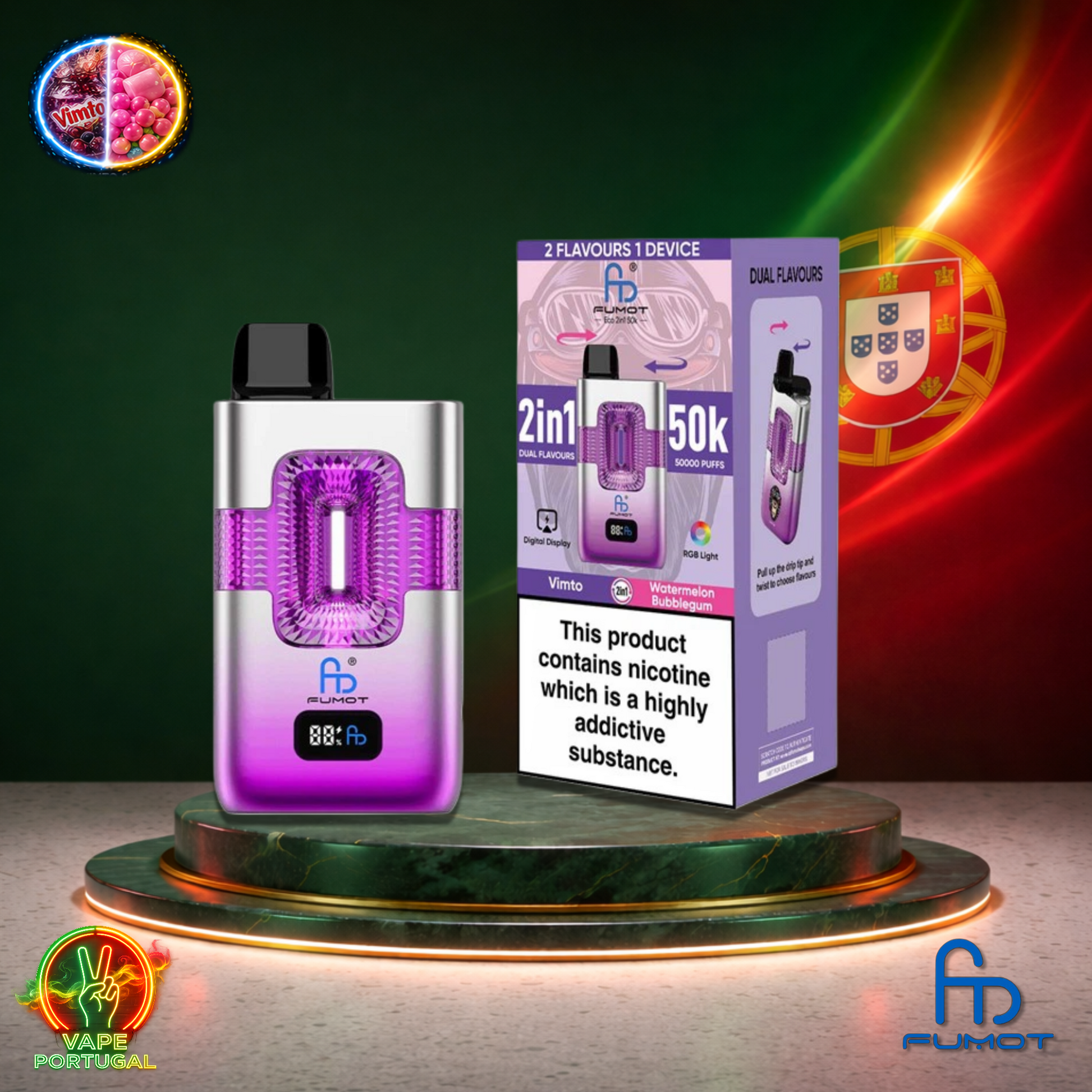 Vape descartável Fumot Eco 2 em 1 50K sabor Vimto Watermelon Bubblegum 50000 puffs 50K tragadas mais barato