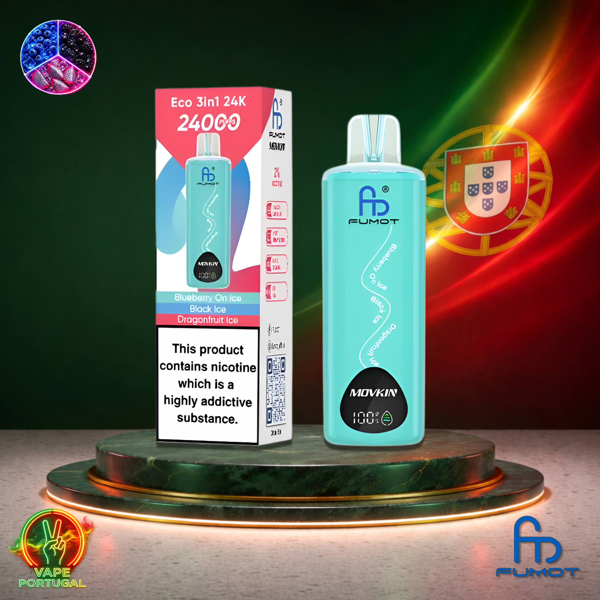 Vape descartável Fumot Eco 3 em 1 24K sabor Blueberry On Ice Black Ice Dragonfruit Ice 24000 puffs 24K tragadas mais barato