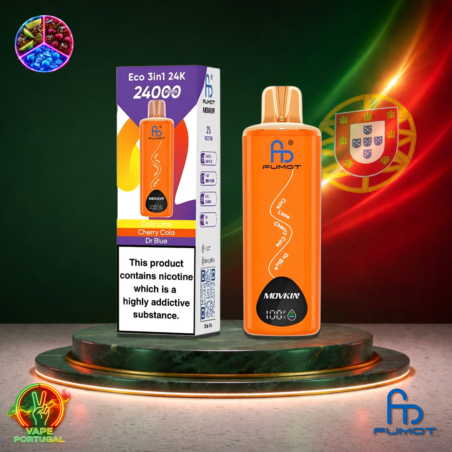 Vape descartável Fumot Eco 3 em 1 24K sabor Cola Lime Cherry Cola Dr Blue 24000 puffs 24K tragadas mais barato