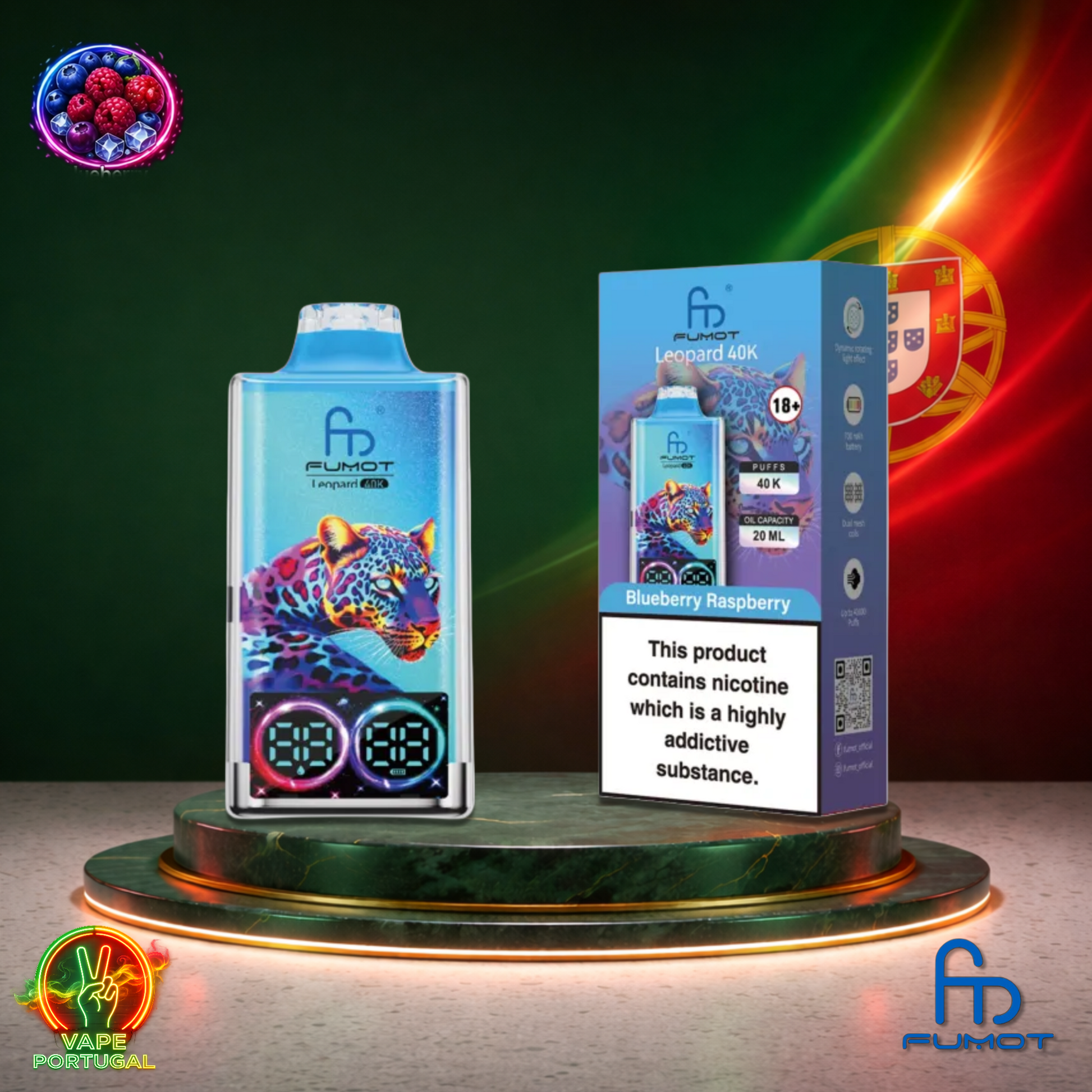 Vape descartável Fumot Leopard 40K sabor Blueberry Raspberry 40000 puffs 40K tragadas mais barato