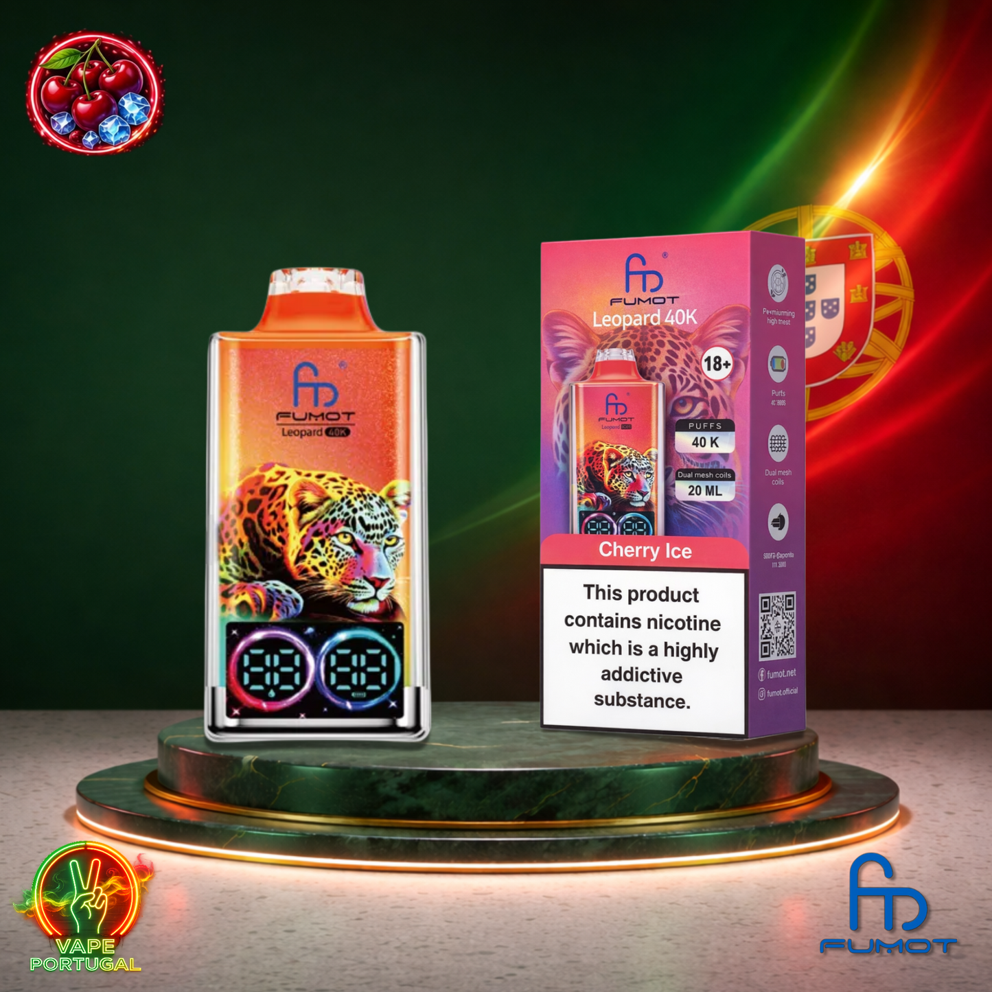 Vape descartável Fumot Leopard 40K sabor Cherry Ice 40000 puffs 40K tragadas mais barato