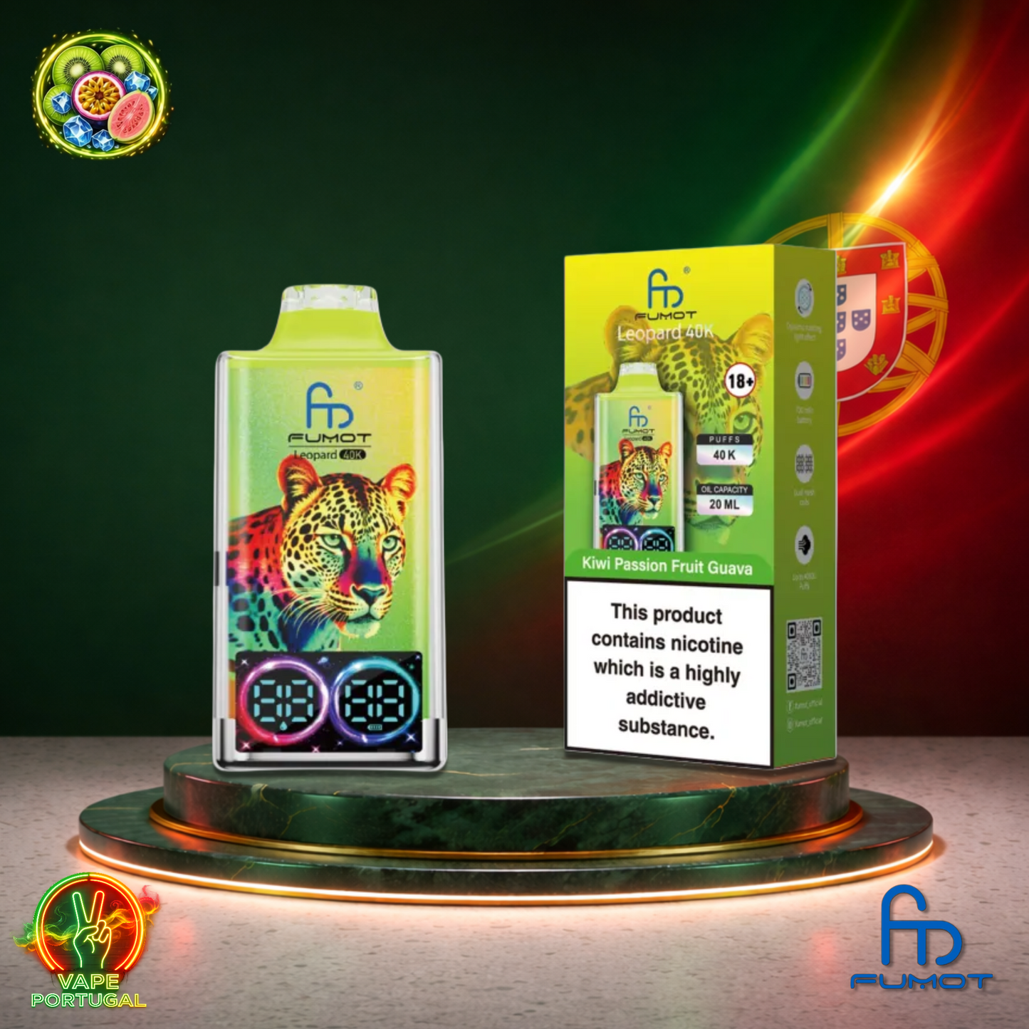 Vape descartável Fumot Leopard 40K sabor Kiwi Passion Guava 40000 puffs 40K tragadas mais barato