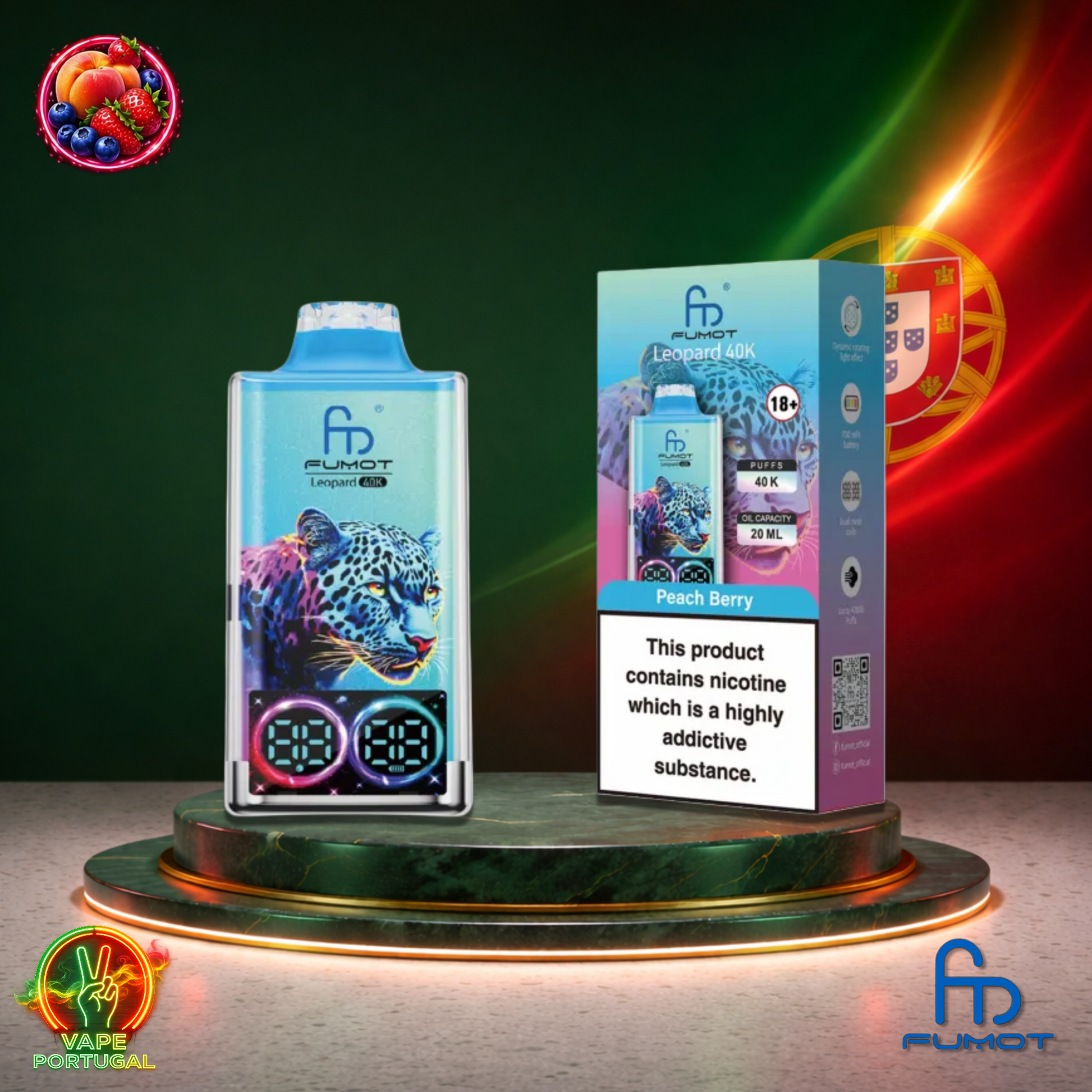 Vape descartável Fumot Leopard 40K sabor Peach Berry 40000 puffs 40K tragadas mais barato