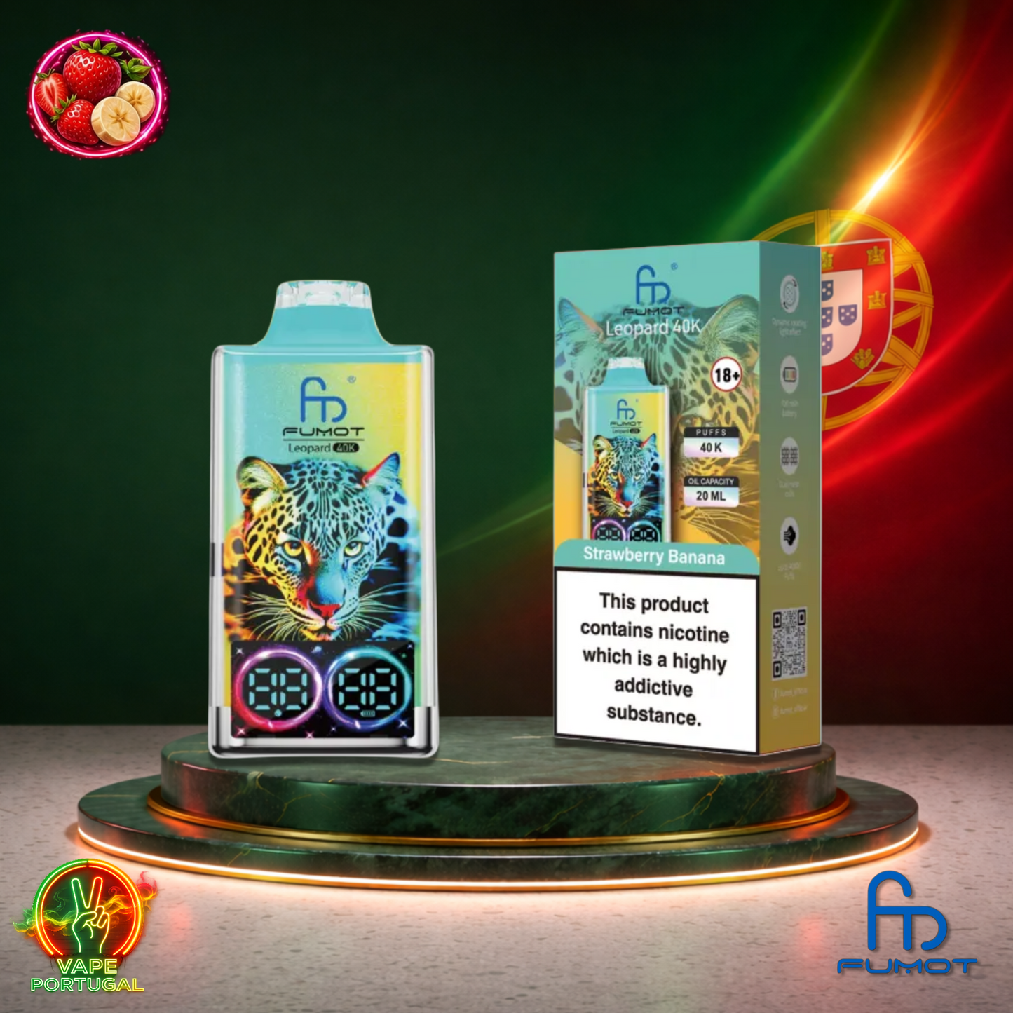Vape descartável Fumot Leopard 40K sabor Strawberry Banana 40000 puffs 40K tragadas mais barato