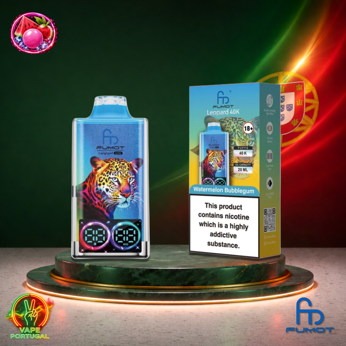 Vape descartável Fumot Leopard 40K sabor Watermelon Bubblegum 40000 puffs 40K tragadas mais barato