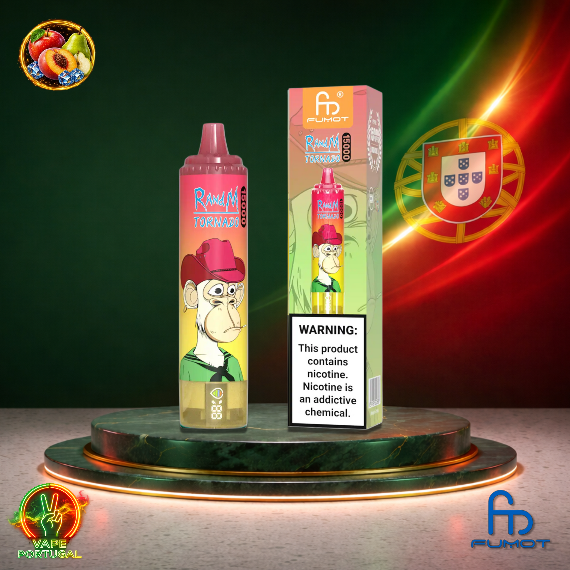 Vape descartável Fumot RandM Tornado 15K sabor Apple Peach Pear 15000 puffs 15K tragadas mais barato