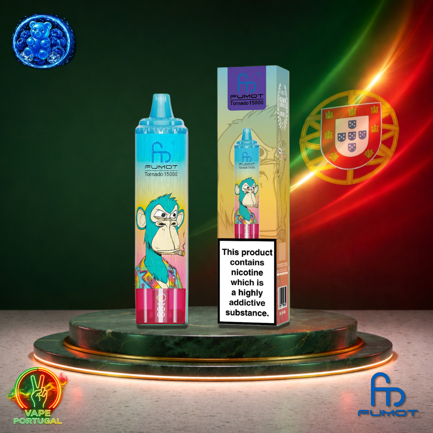 Vape descartável Fumot RandM Tornado 15K sabor Blue Razz Gummy Bear 15000 puffs 15K tragadas mais barato