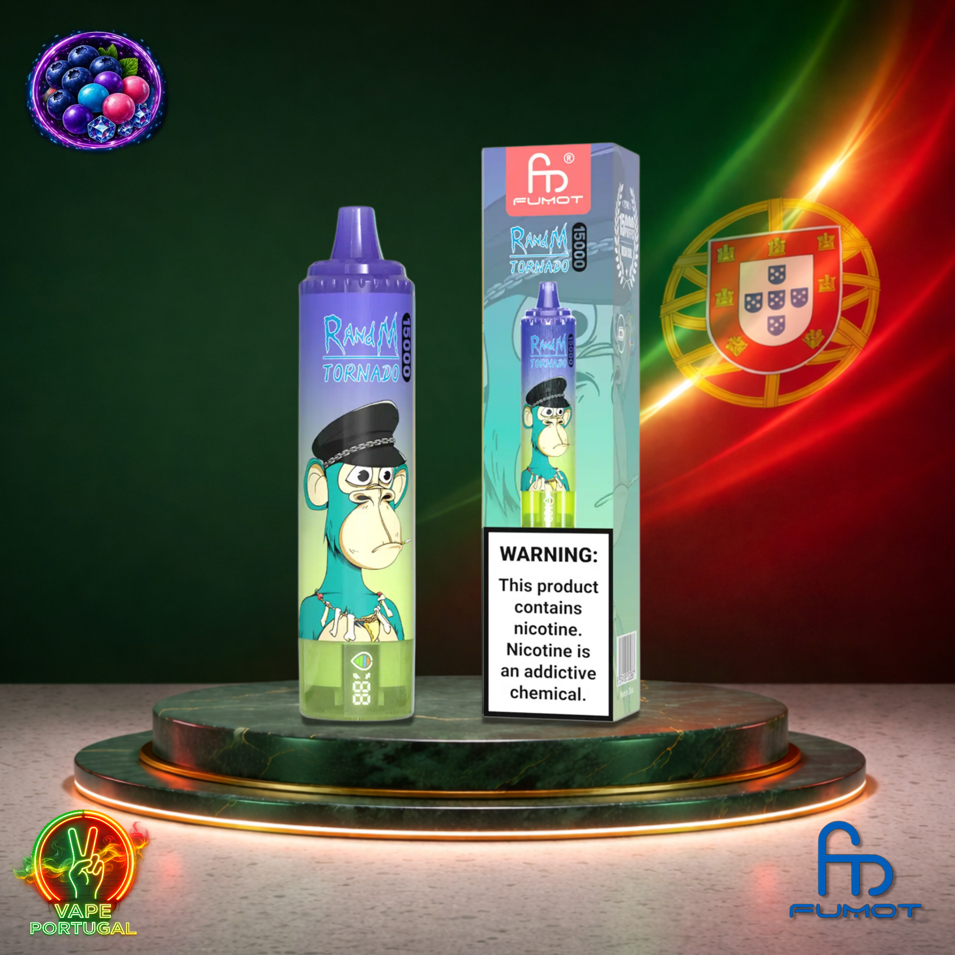 Vape descartável Fumot RandM Tornado 15K sabor Blueberry Bubblegum 15000 puffs 15K tragadas mais barato