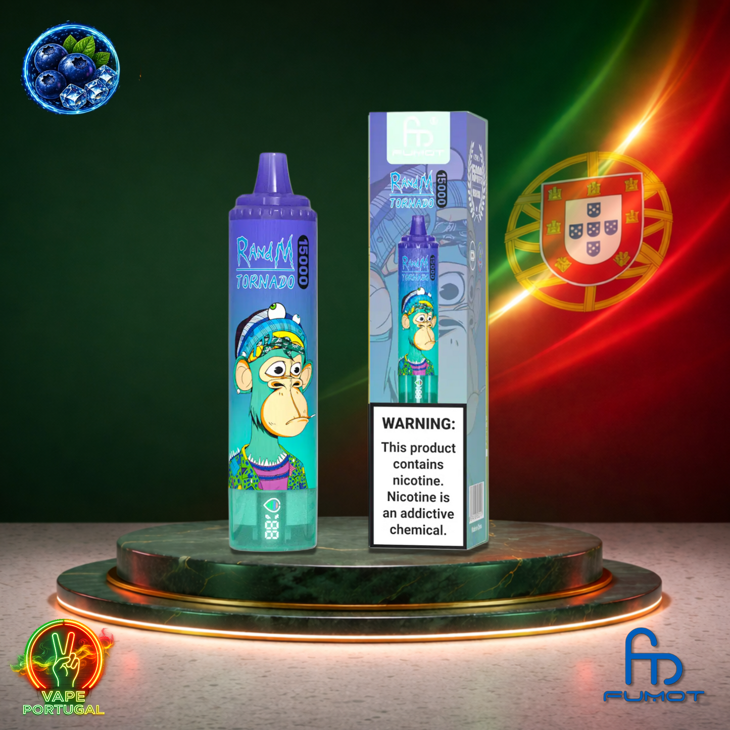 Vape descartável Fumot RandM Tornado 15K sabor Blueberry On Ice 15000 puffs 15K tragadas mais barato
