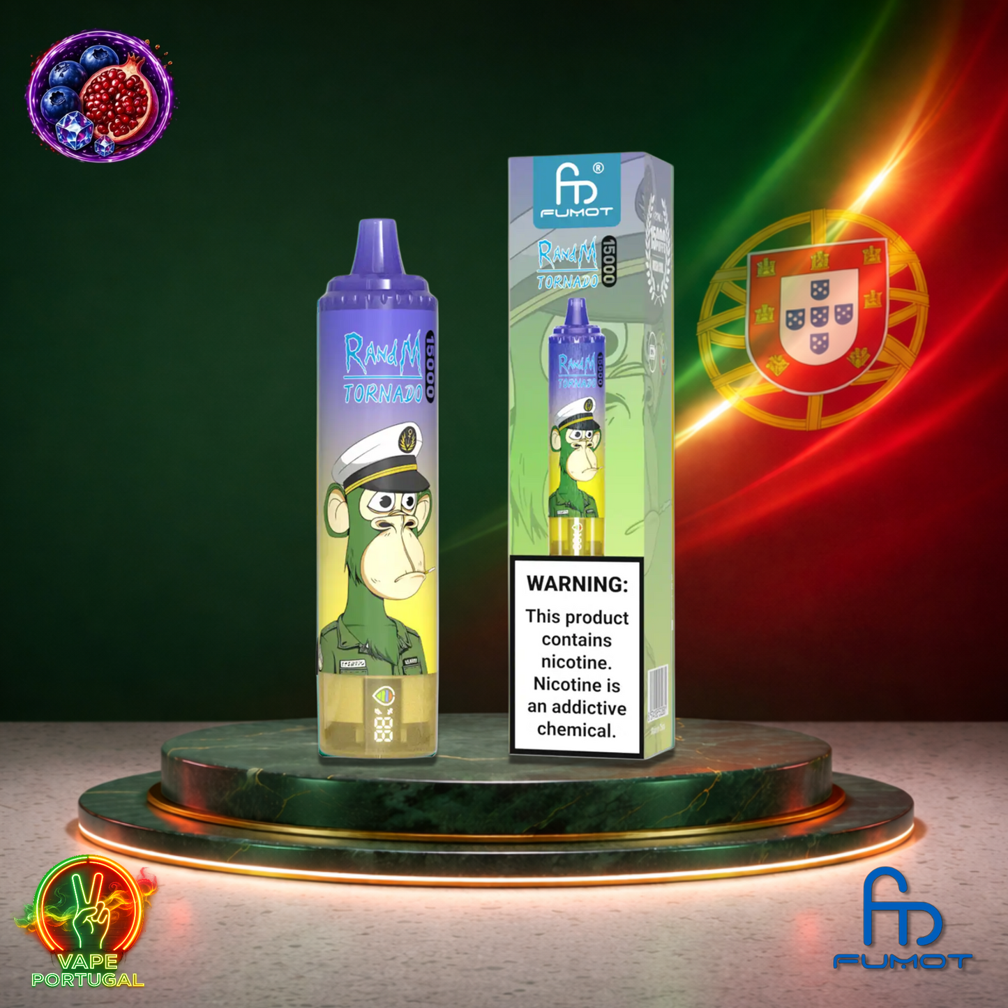 Vape descartável Fumot RandM Tornado 15K sabor Blueberry Pomegranate 15000 puffs 15K tragadas mais barato