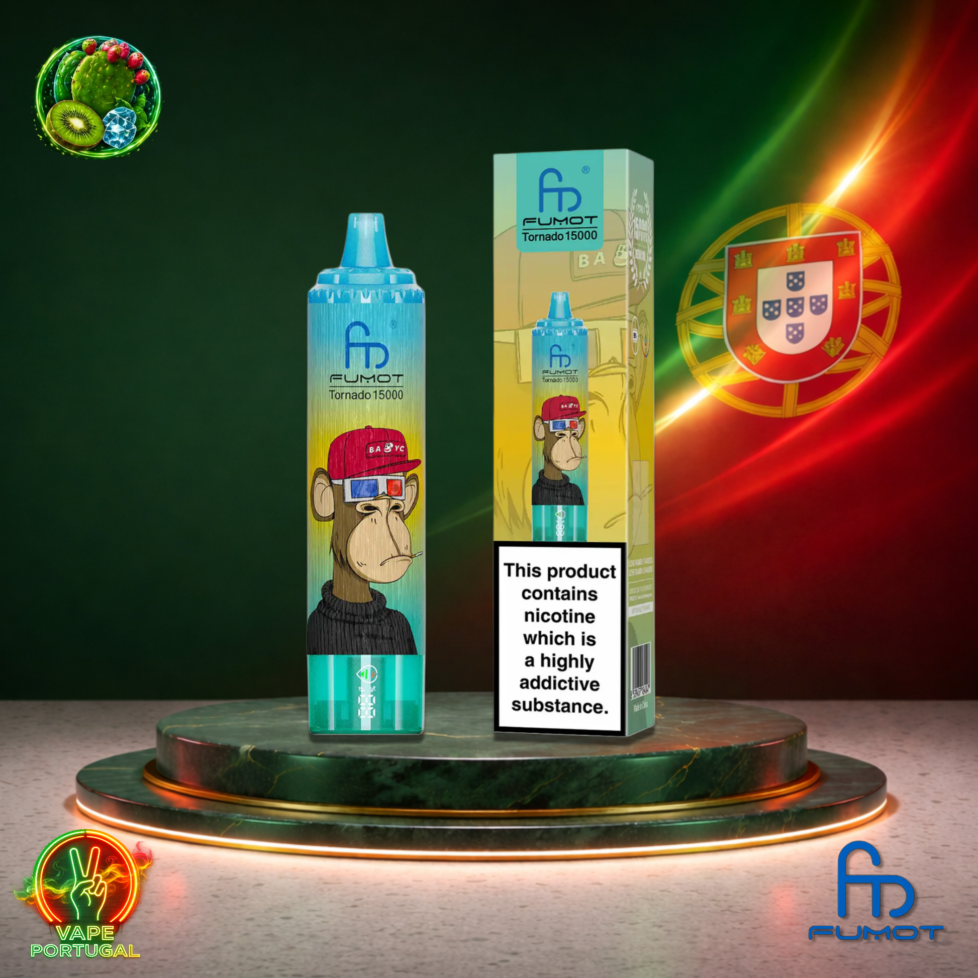 Vape descartável Fumot RandM Tornado 15K sabor Cactus Kiwi 15000 puffs 15K tragadas mais barato