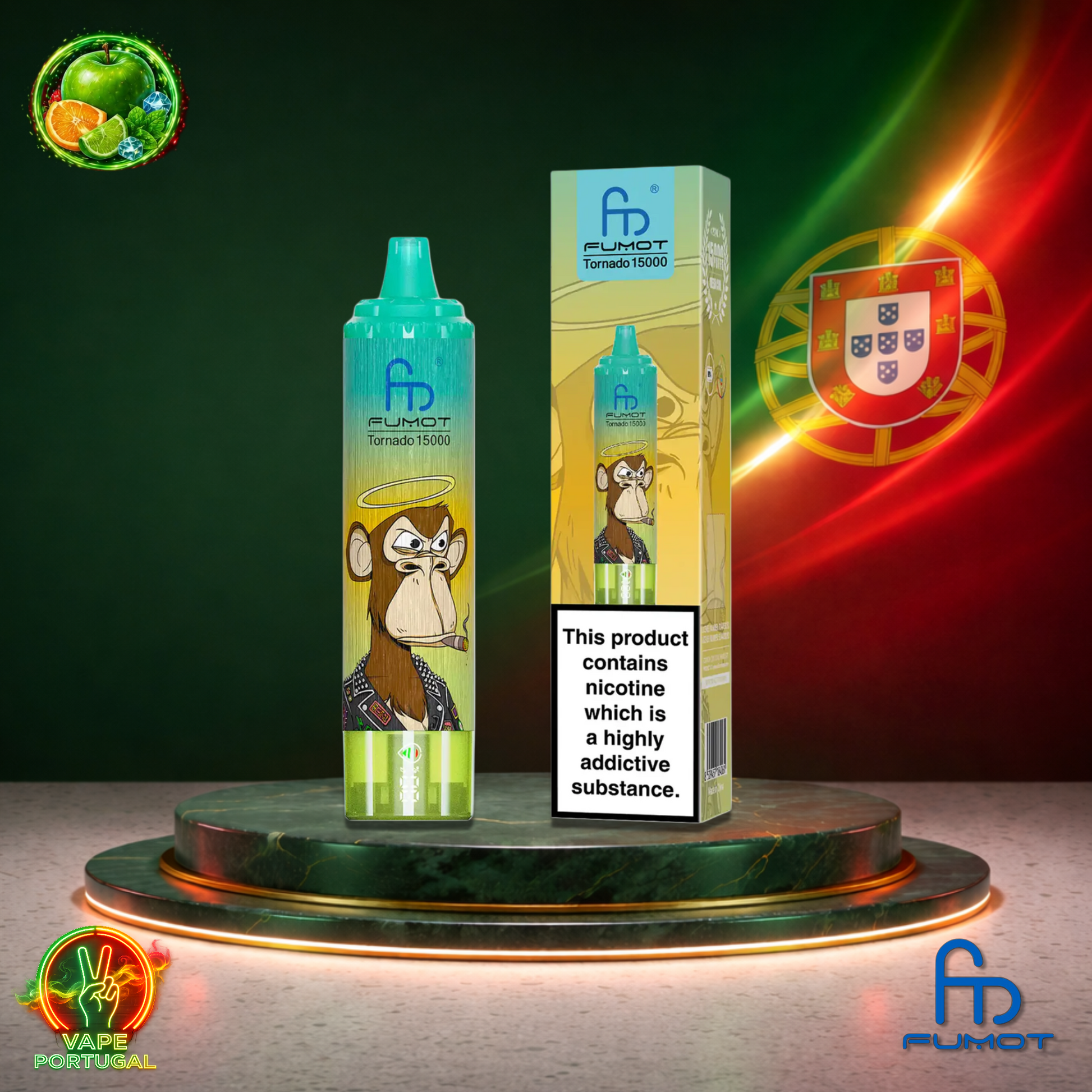 Vape descartável Fumot RandM Tornado 15K sabor Green Apple Citrus Menthol 15000 puffs 15K tragadas mais barato