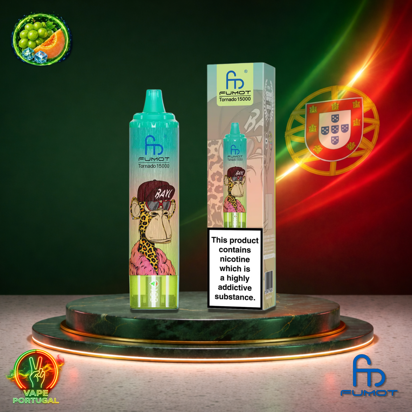 Vape descartável Fumot RandM Tornado 15K sabor Green Grape Melon 15000 puffs 15K tragadas mais barato