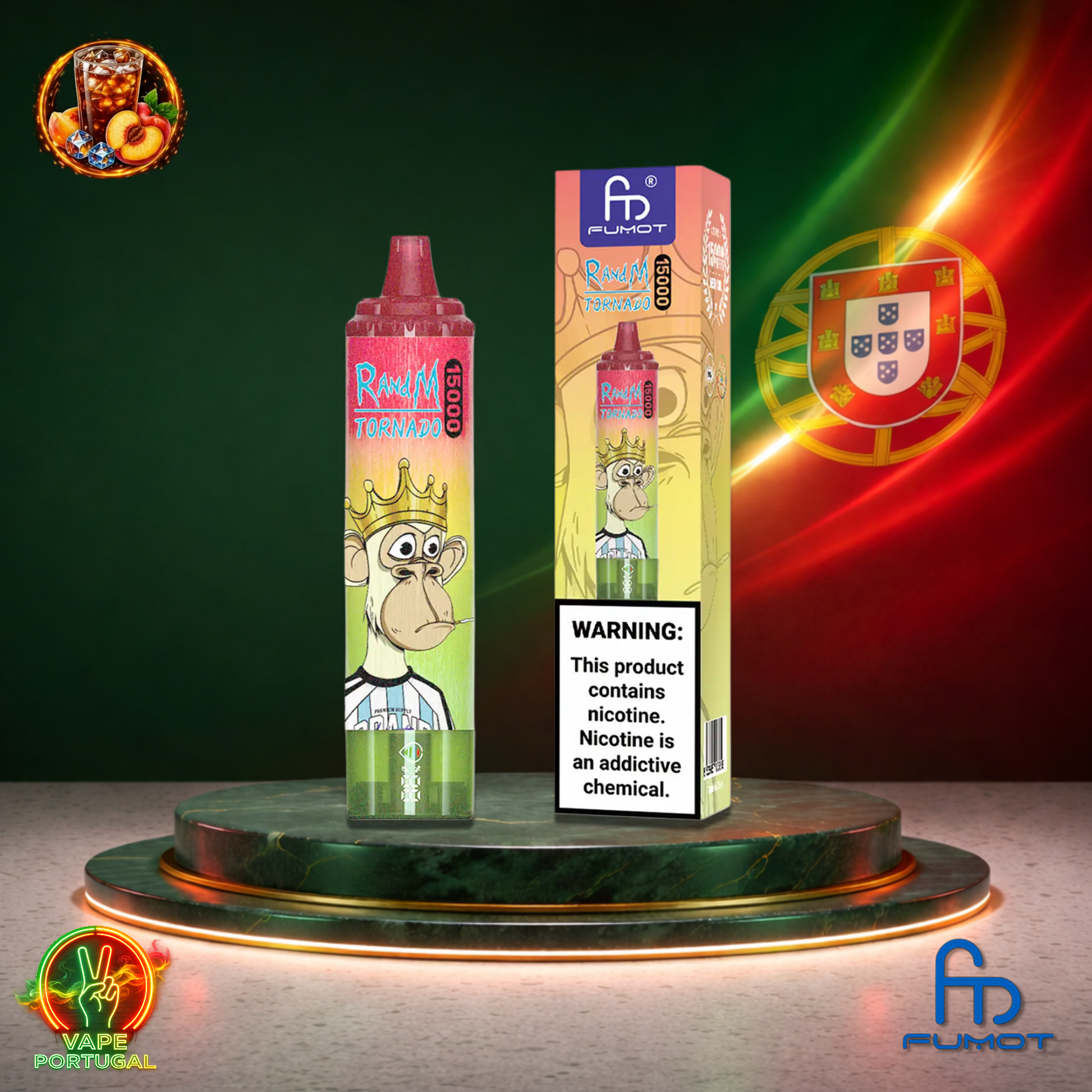 Vape descartável Fumot RandM Tornado 15K sabor Ice Tea Peach Ice 15000 puffs 15K tragadas mais barato