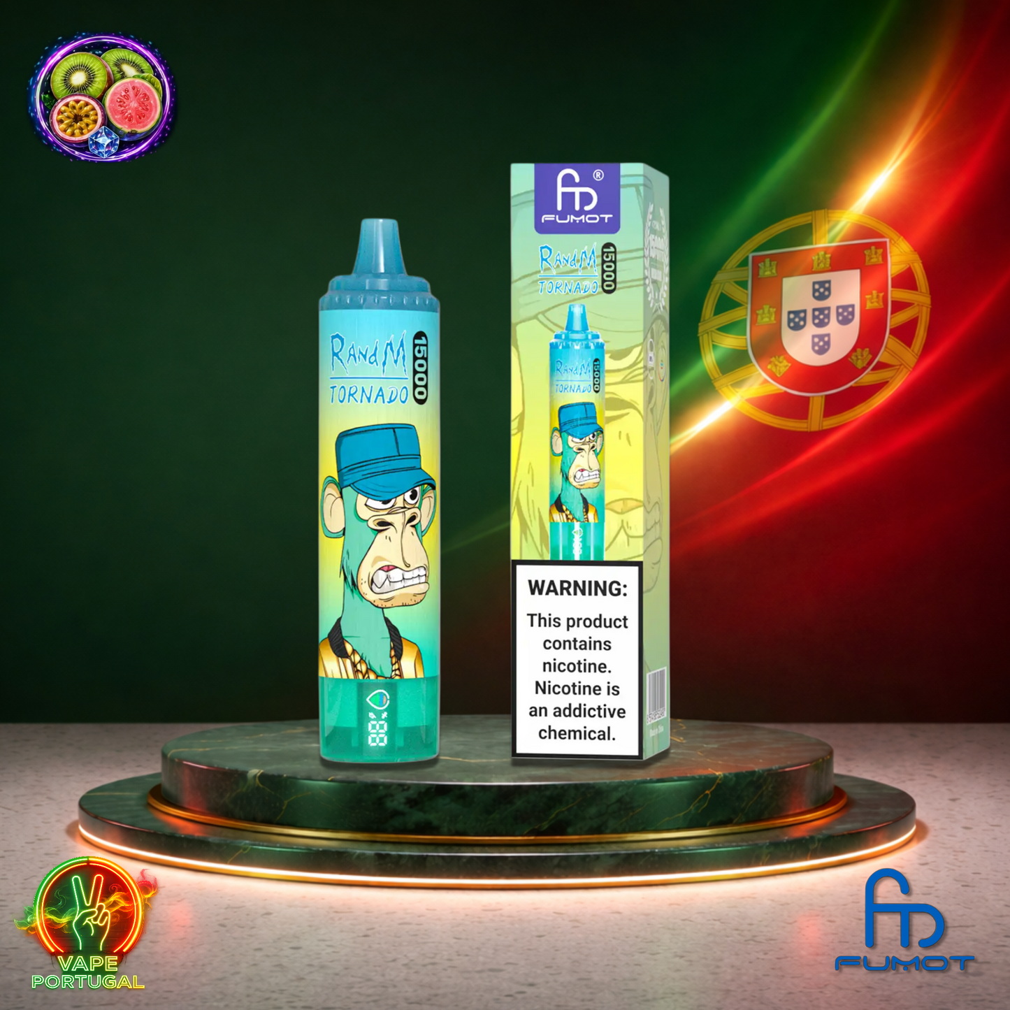 Vape descartável Fumot RandM Tornado 15K sabor Kiwi Passion Fruit Guava 15000 puffs 15K tragadas mais barato