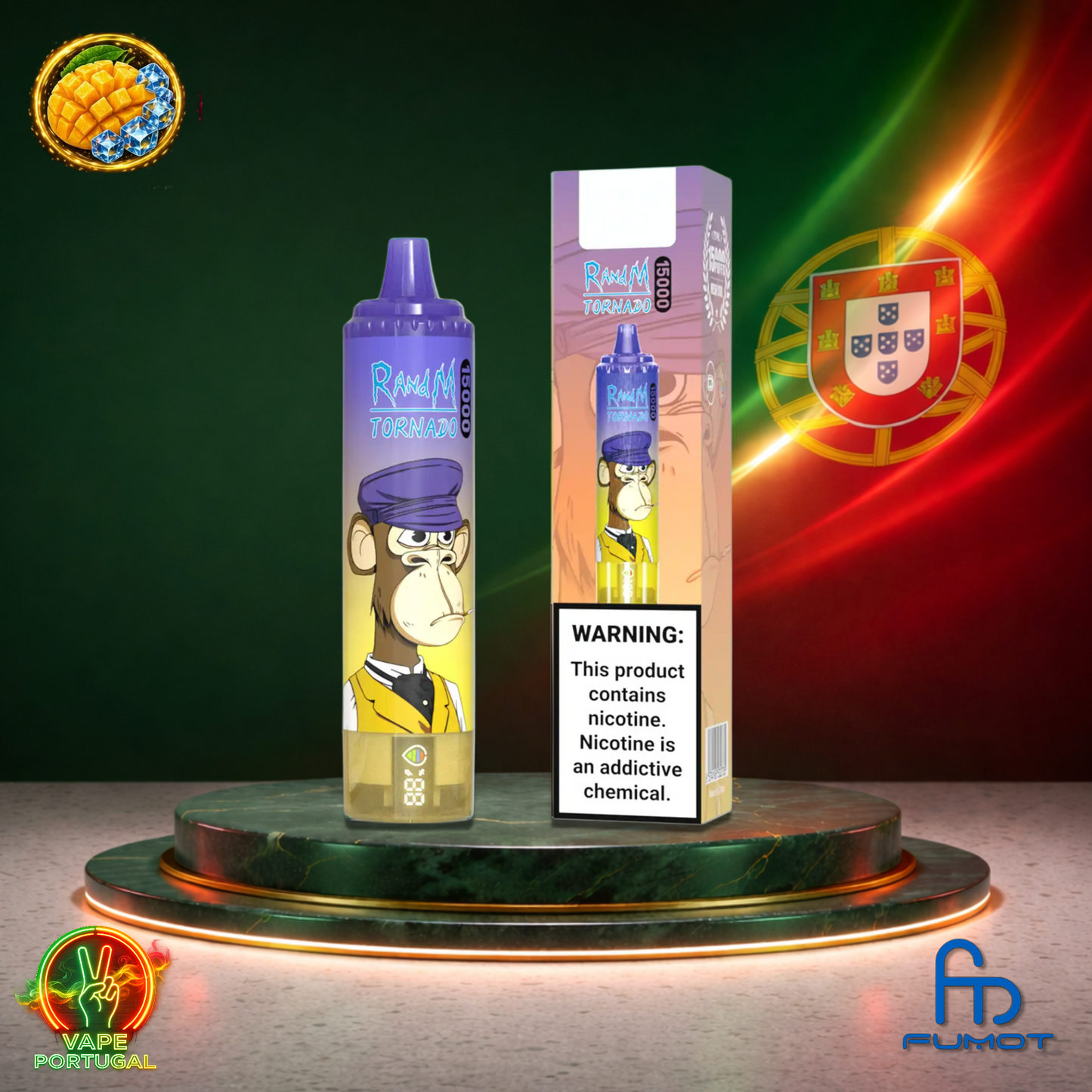 Vape descartável Fumot RandM Tornado 15K sabor Mango On Ice 15000 puffs 15K tragadas mais barato