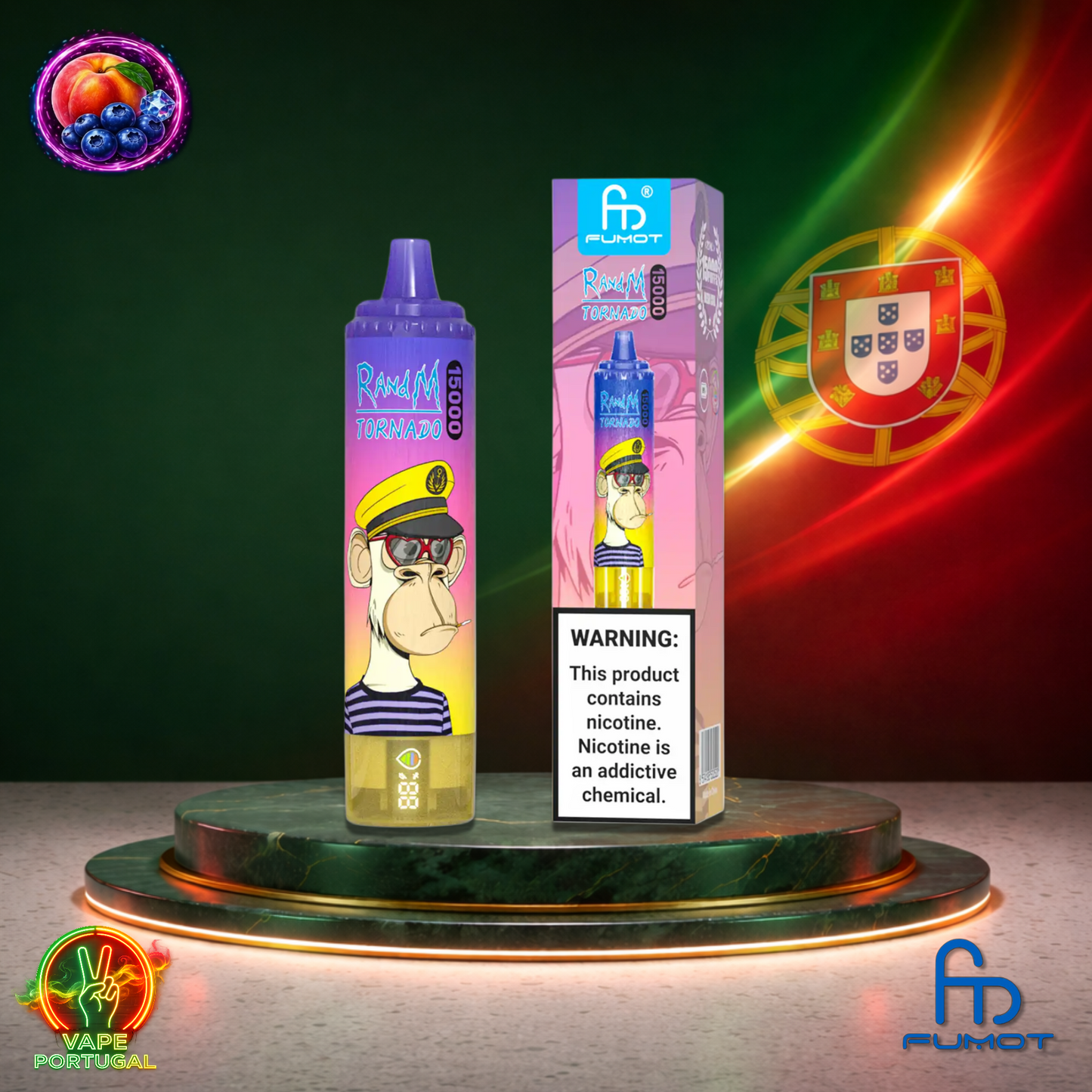 Vape descartável Fumot RandM Tornado 15K sabor Peach Blueberry 15000 puffs 15K tragadas mais barato
