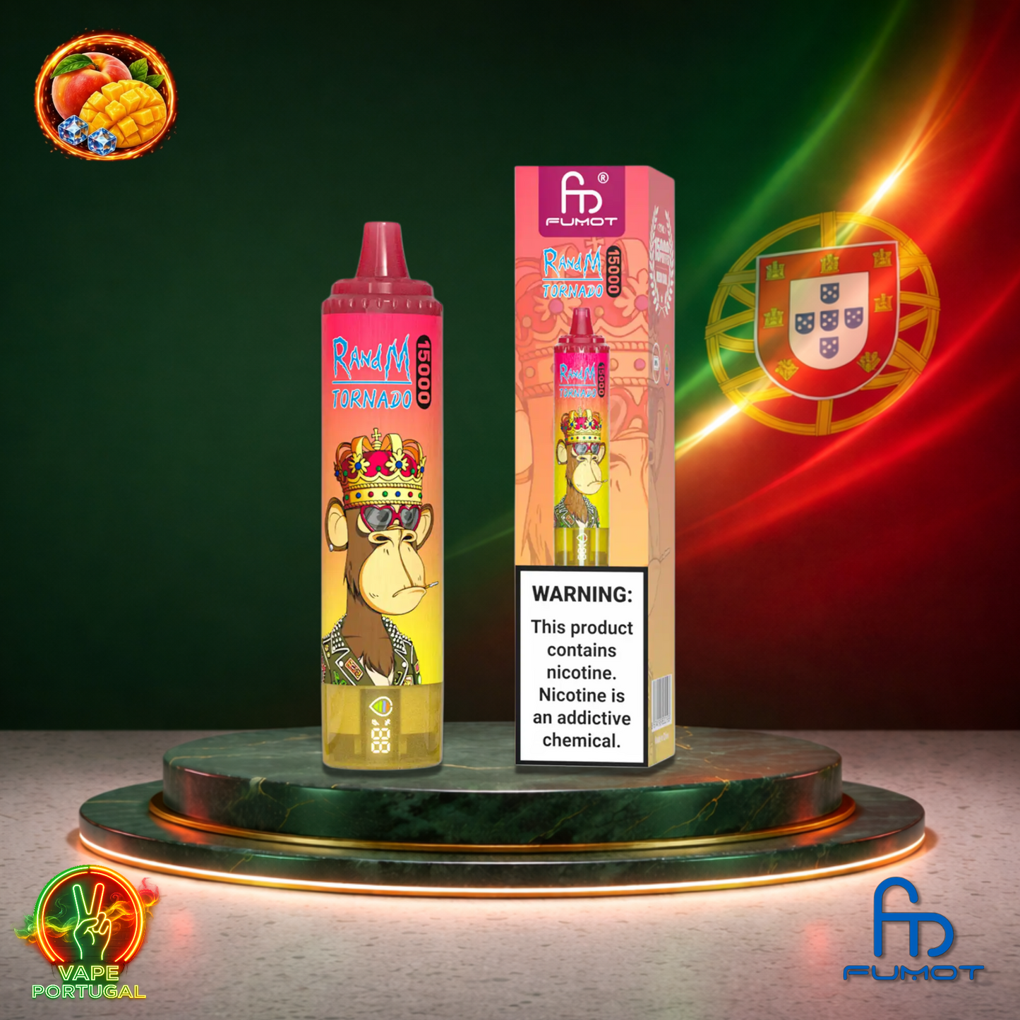Vape descartável Fumot RandM Tornado 15K sabor Peach Ice 15000 puffs 15K tragadas mais barato