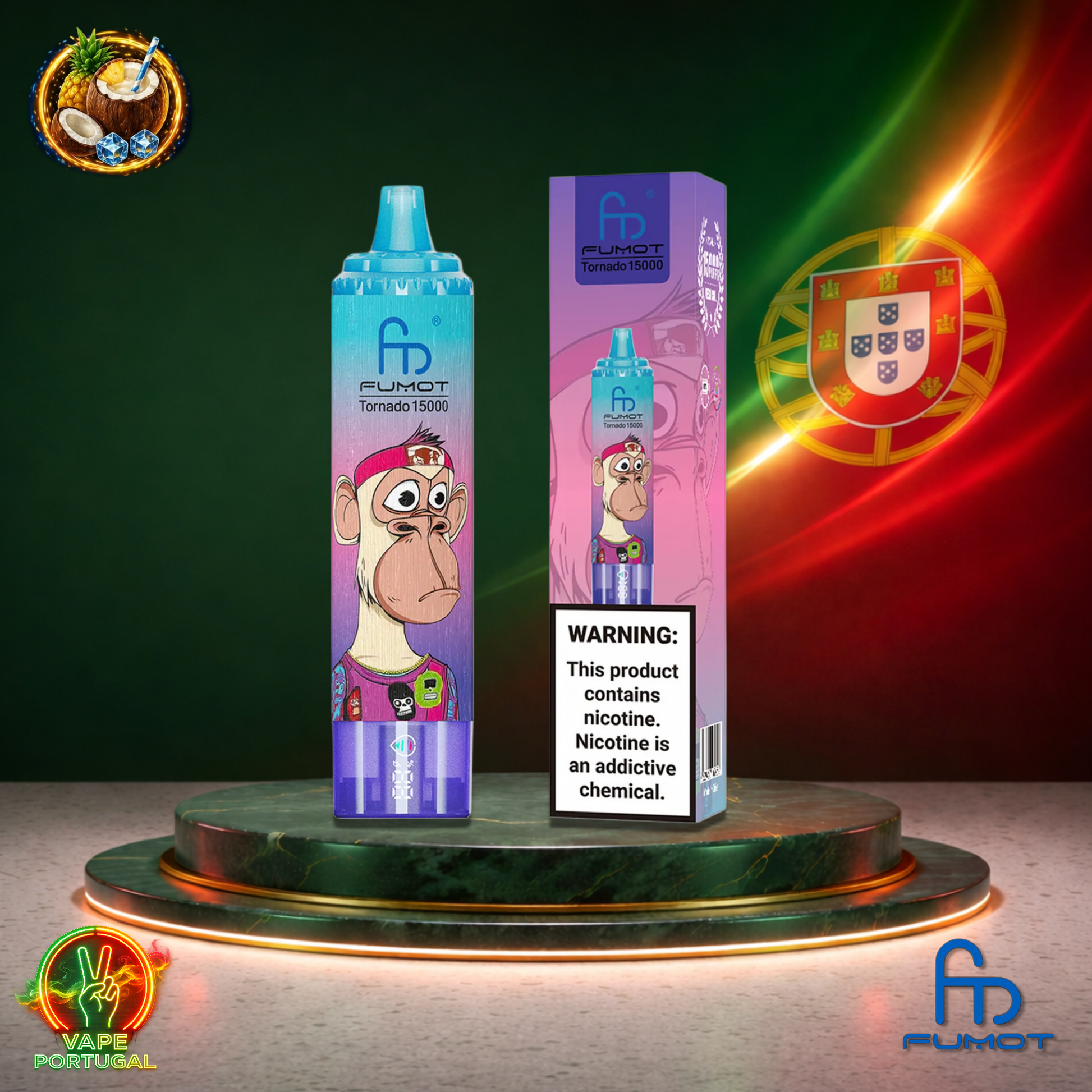 Vape descartável Fumot RandM Tornado 15K sabor Pina Colada 15000 puffs 15K tragadas mais barato