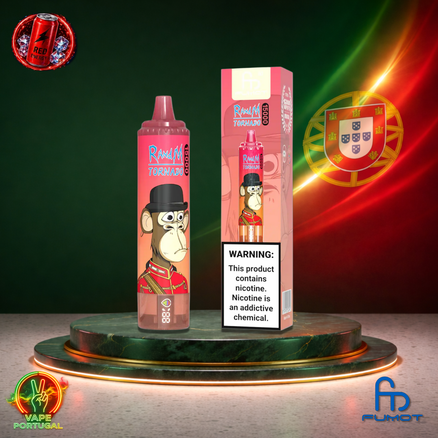 Vape descartável Fumot RandM Tornado 15K sabor Red Energy Ice 15000 puffs 15K tragadas mais barato