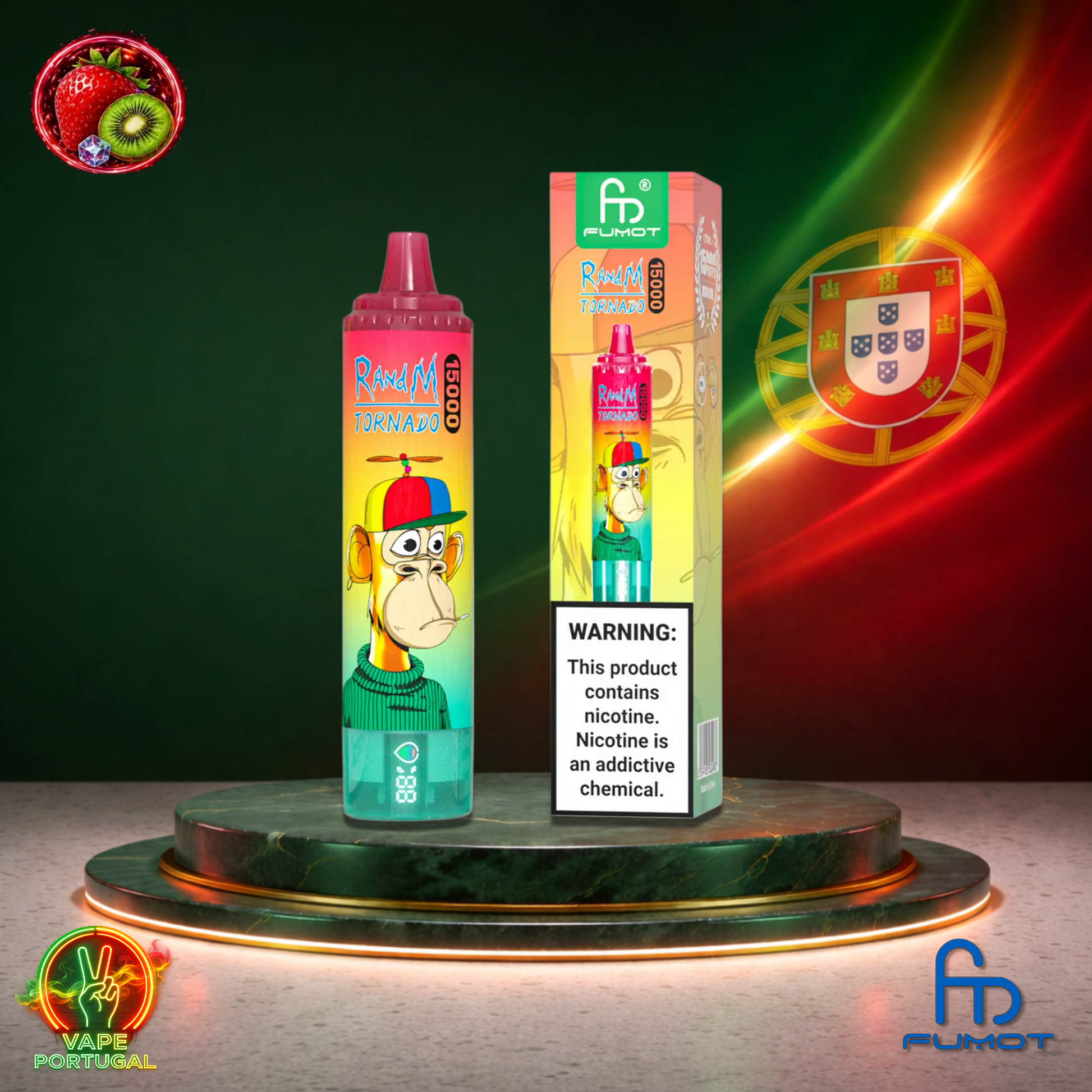 Vape descartável Fumot RandM Tornado 15K sabor Strawberry Kiwi 15000 puffs 15K tragadas mais barato