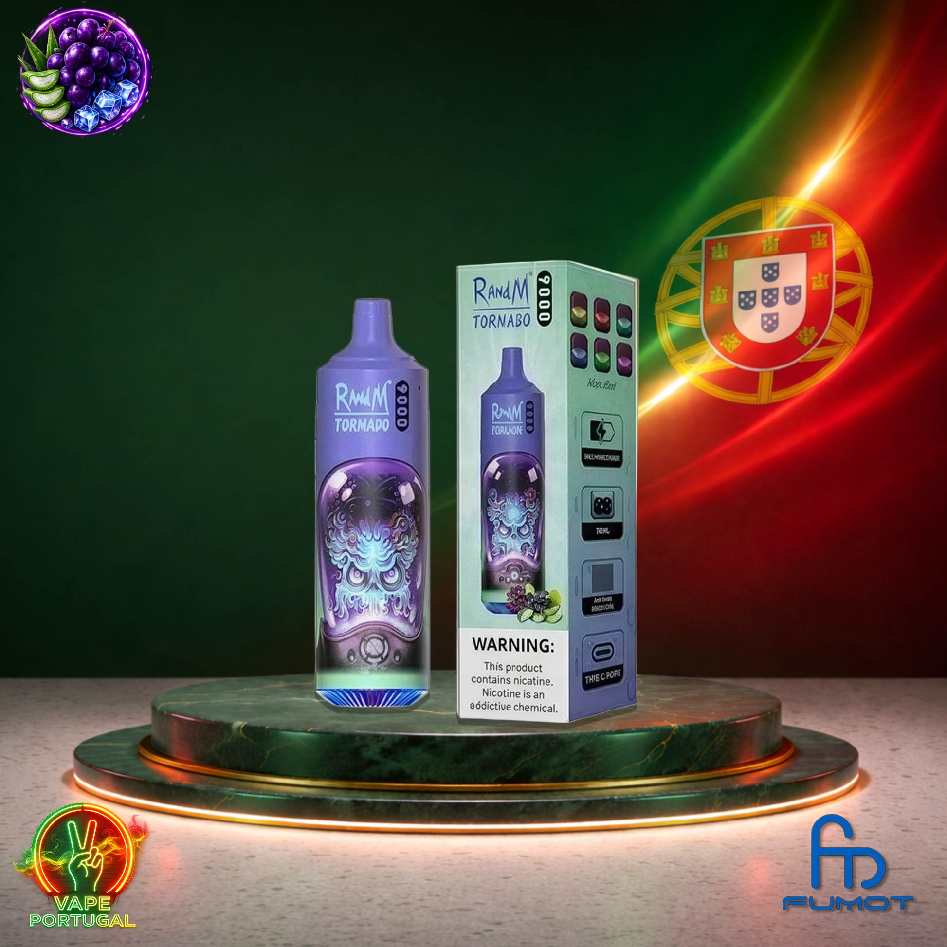Vape descartável Fumot RandM Tornado 9K sabor Aloe Grape 9000 puffs 9K tragadas mais barato