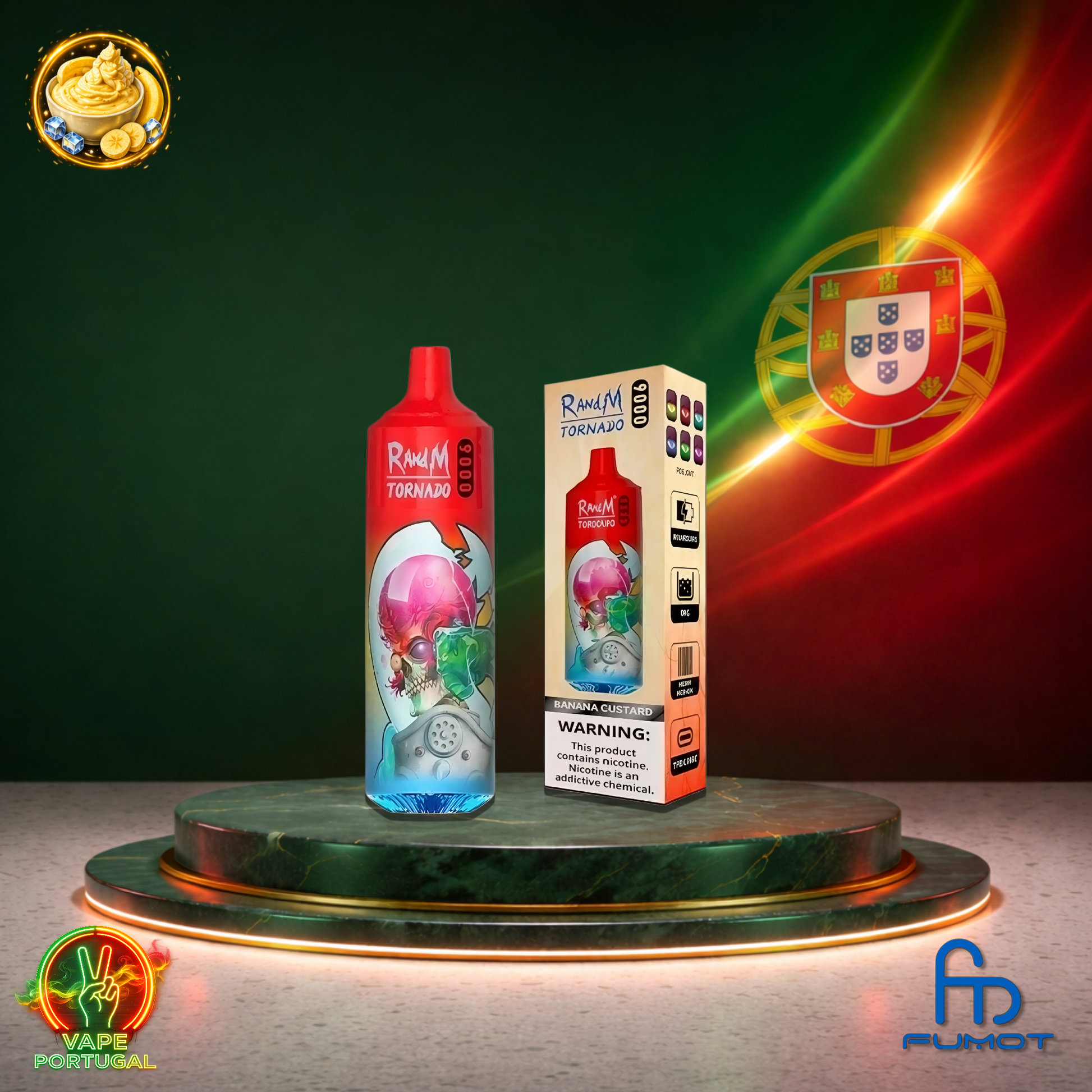 Vape descartável Fumot RandM Tornado 9K sabor Banana Custard 9000 puffs 9K tragadas mais barato