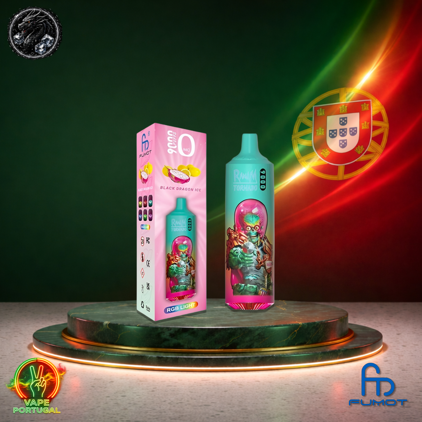 Vape descartável Fumot RandM Tornado 9K sabor Black Dragon Ice 9000 puffs 9K tragadas mais barato