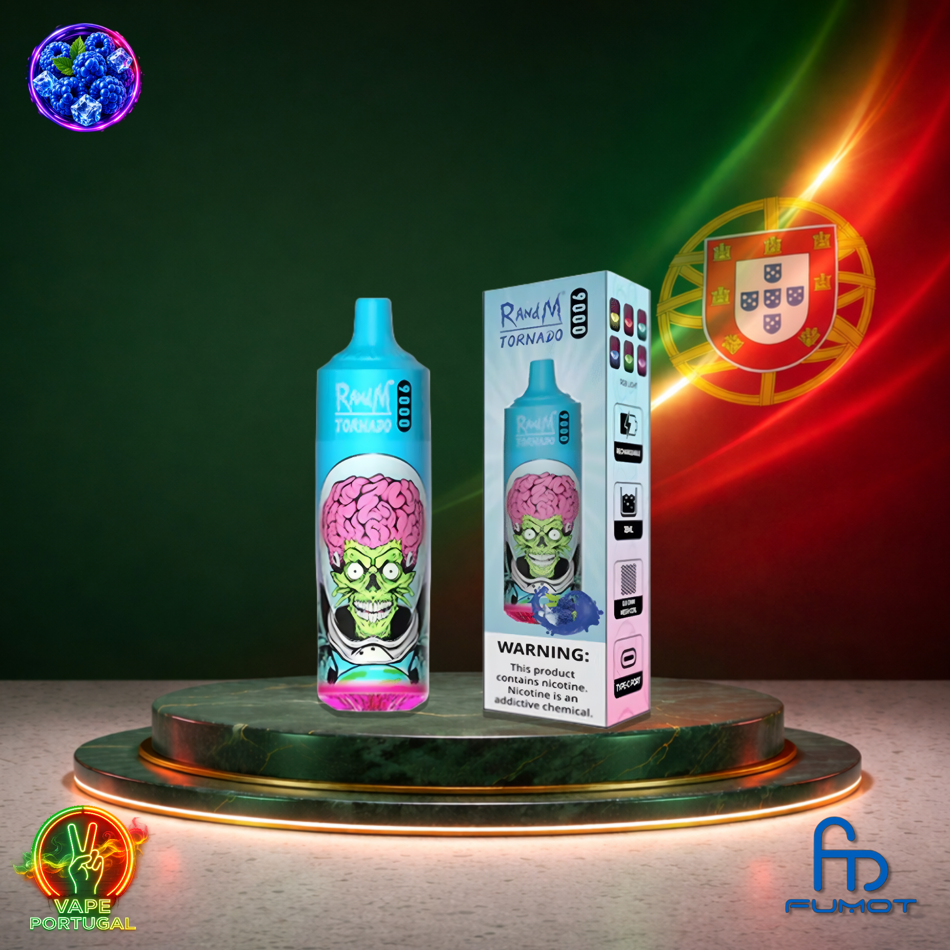Vape descartável Fumot RandM Tornado 9K sabor Blue Razz Ice 9000 puffs 9K tragadas mais barato