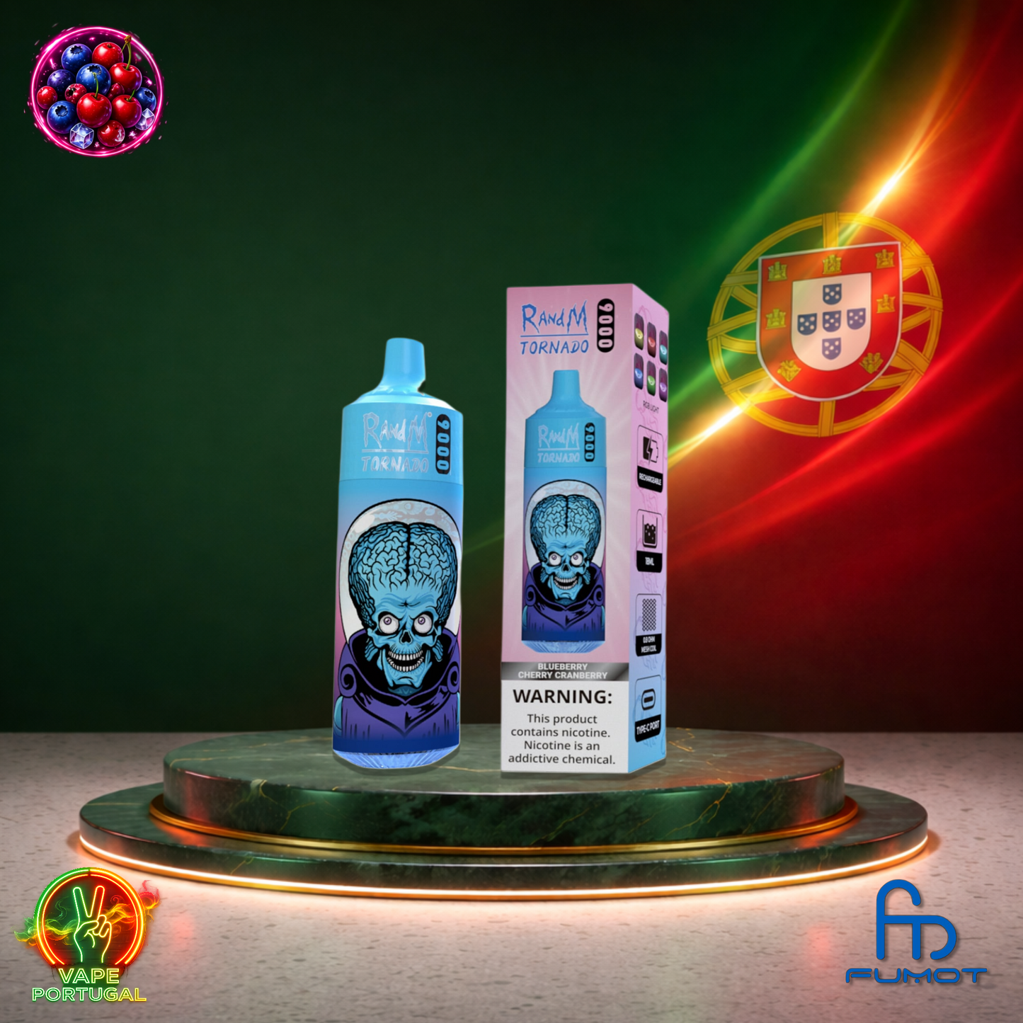 Vape descartável Fumot RandM Tornado 9K sabor Blueberry Cherry Cranberry 9000 puffs 9K tragadas mais barato