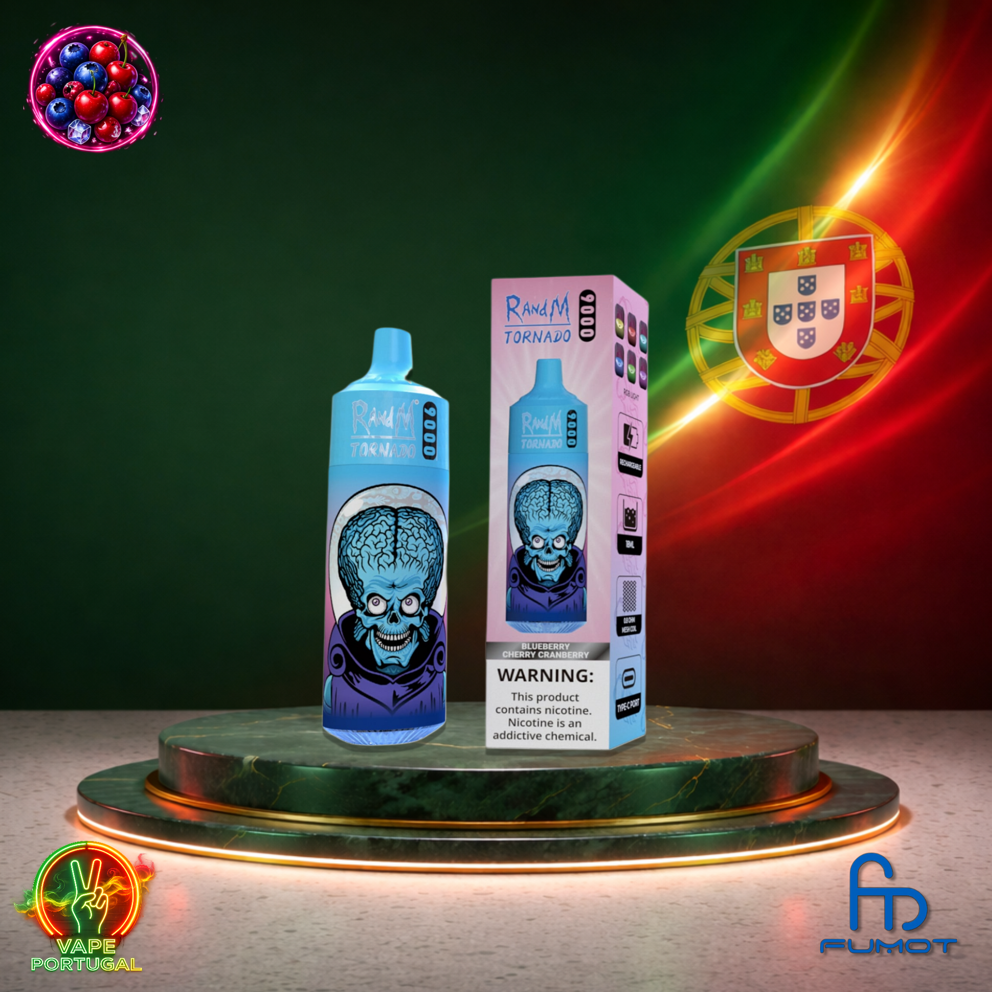 Vape descartável Fumot RandM Tornado 9K sabor Blueberry Cherry Cranberry 9000 puffs 9K tragadas mais barato