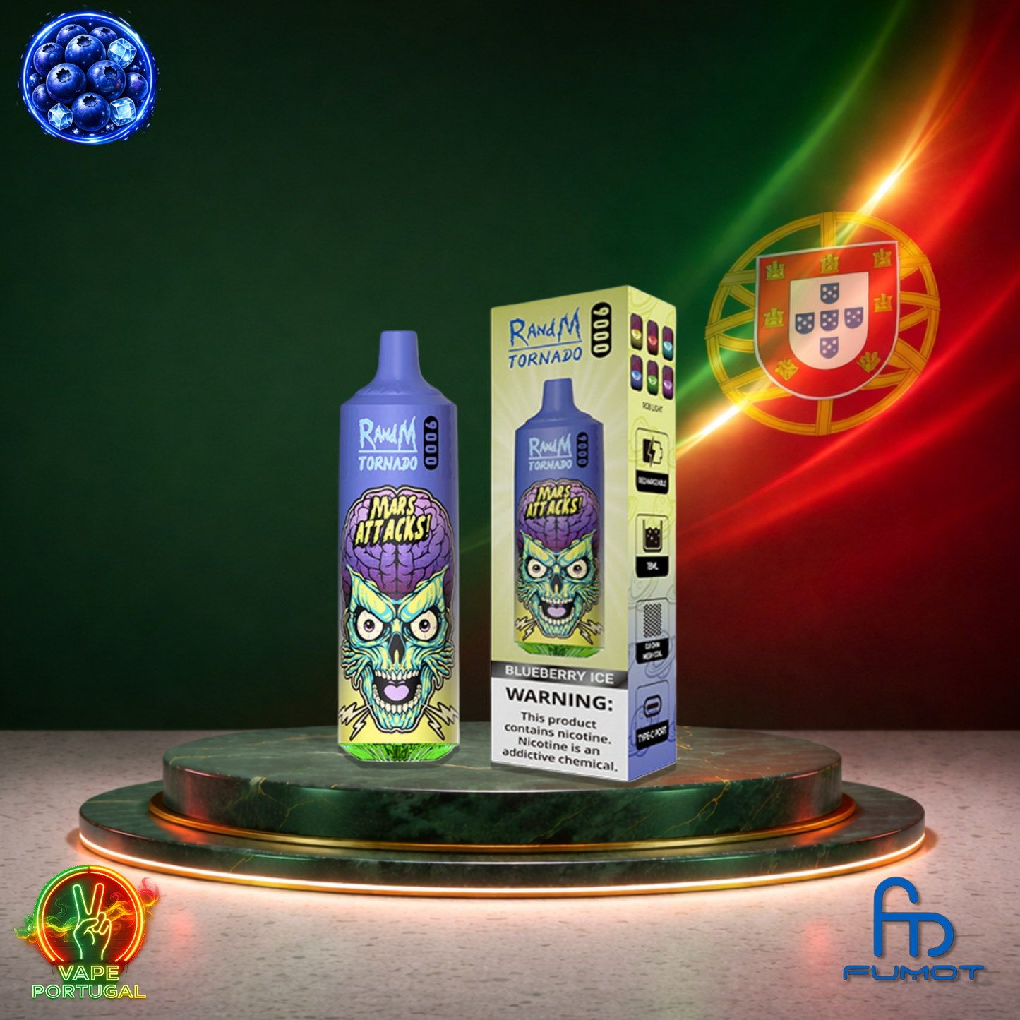 Vape descartável Fumot RandM Tornado 9K sabor Blueberry Ice 9000 puffs 9K tragadas mais barato