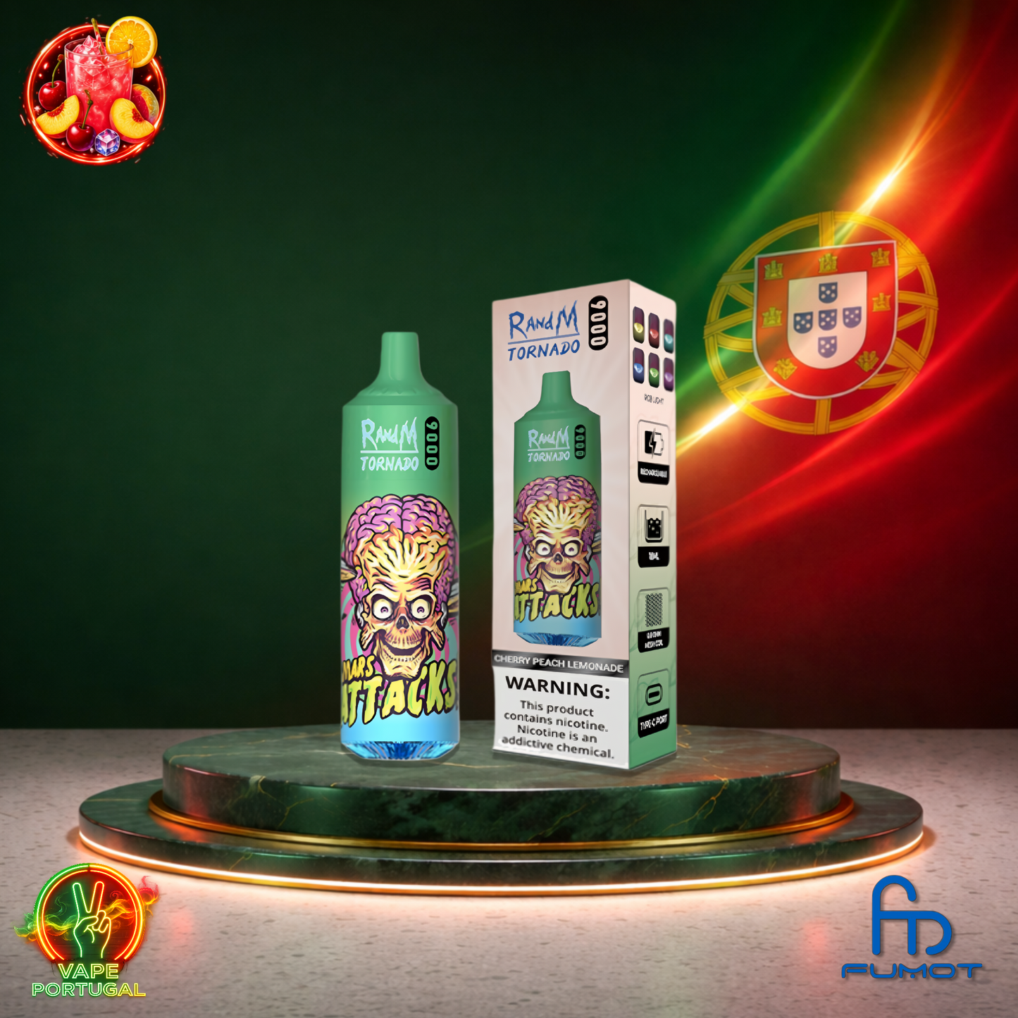 Vape descartável Fumot RandM Tornado 9K sabor Cherry Peach Lemonade 9000 puffs 9K tragadas mais barato