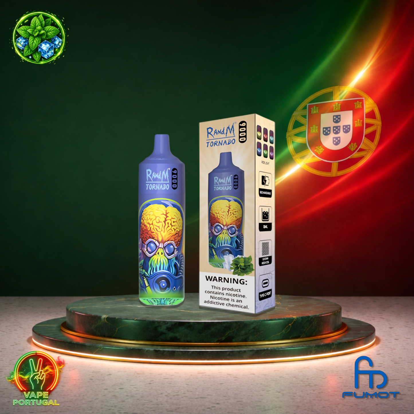 Vape descartável Fumot RandM Tornado 9K sabor Cool Mint 9000 puffs 9K tragadas mais barato